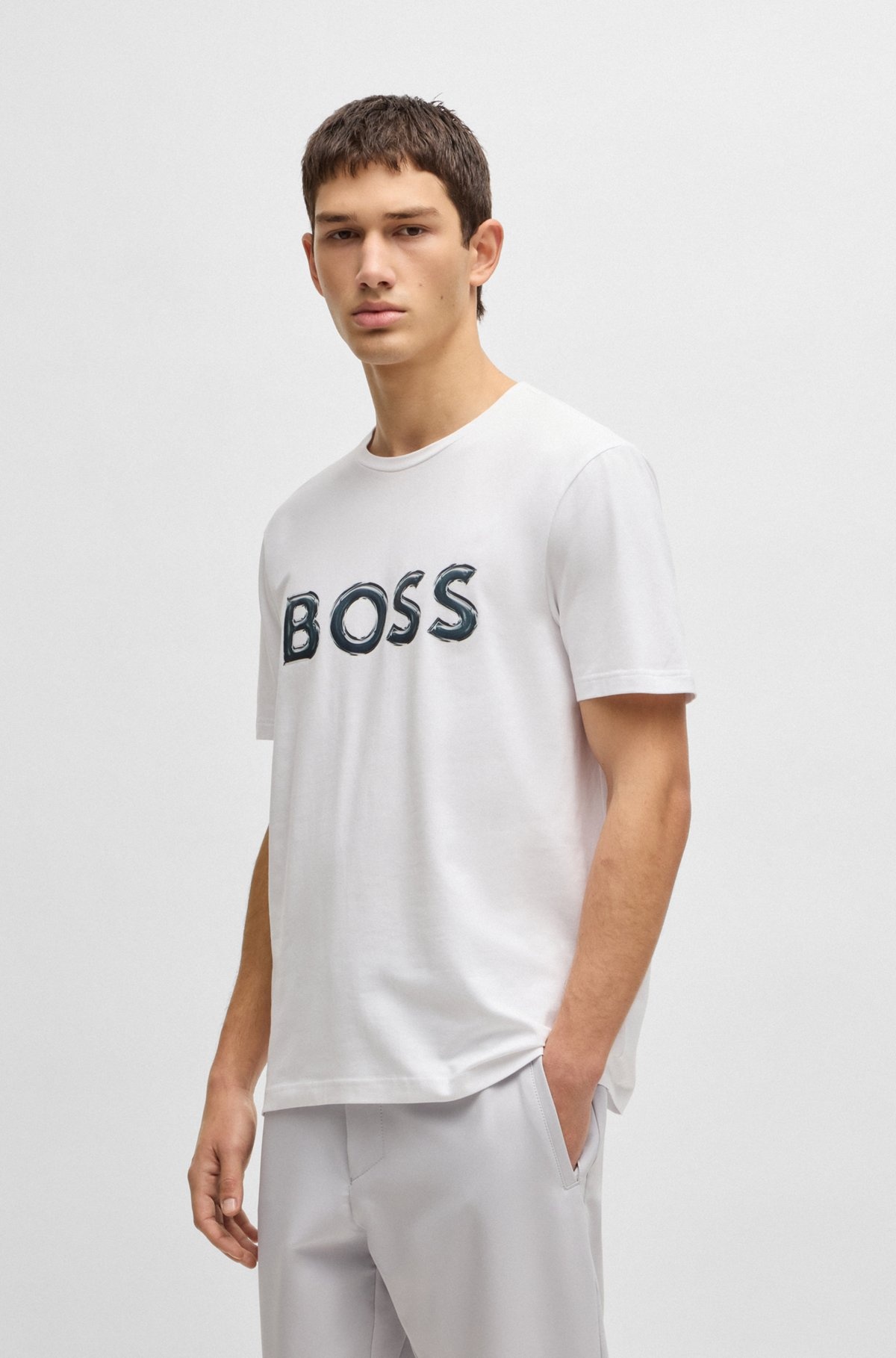 STRETCH-COTTON T-SHIRT WITH PHOTO-PRINT LOGO - 2