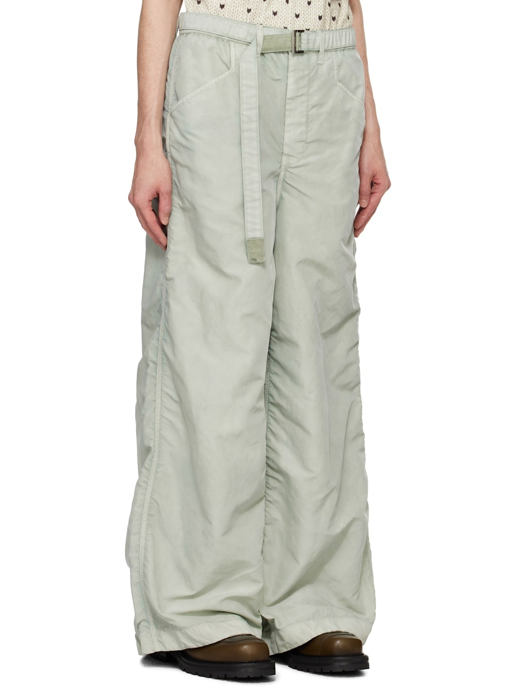Green Nylon Twill Trousers - 2