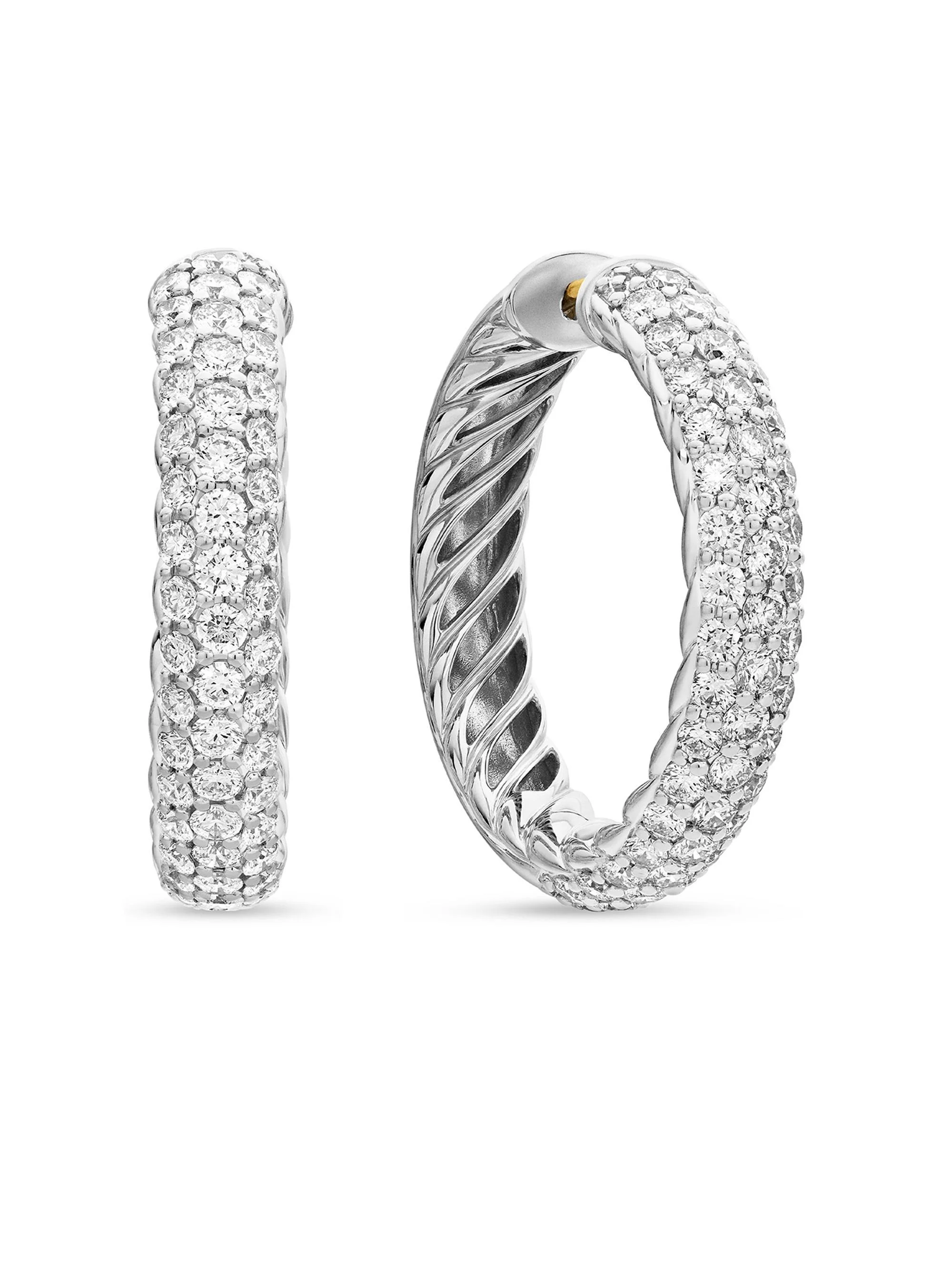 Women's DY Mercer Hoop Earrings In Sterling Silver With Pavé Diamonds - Diamond - 1
