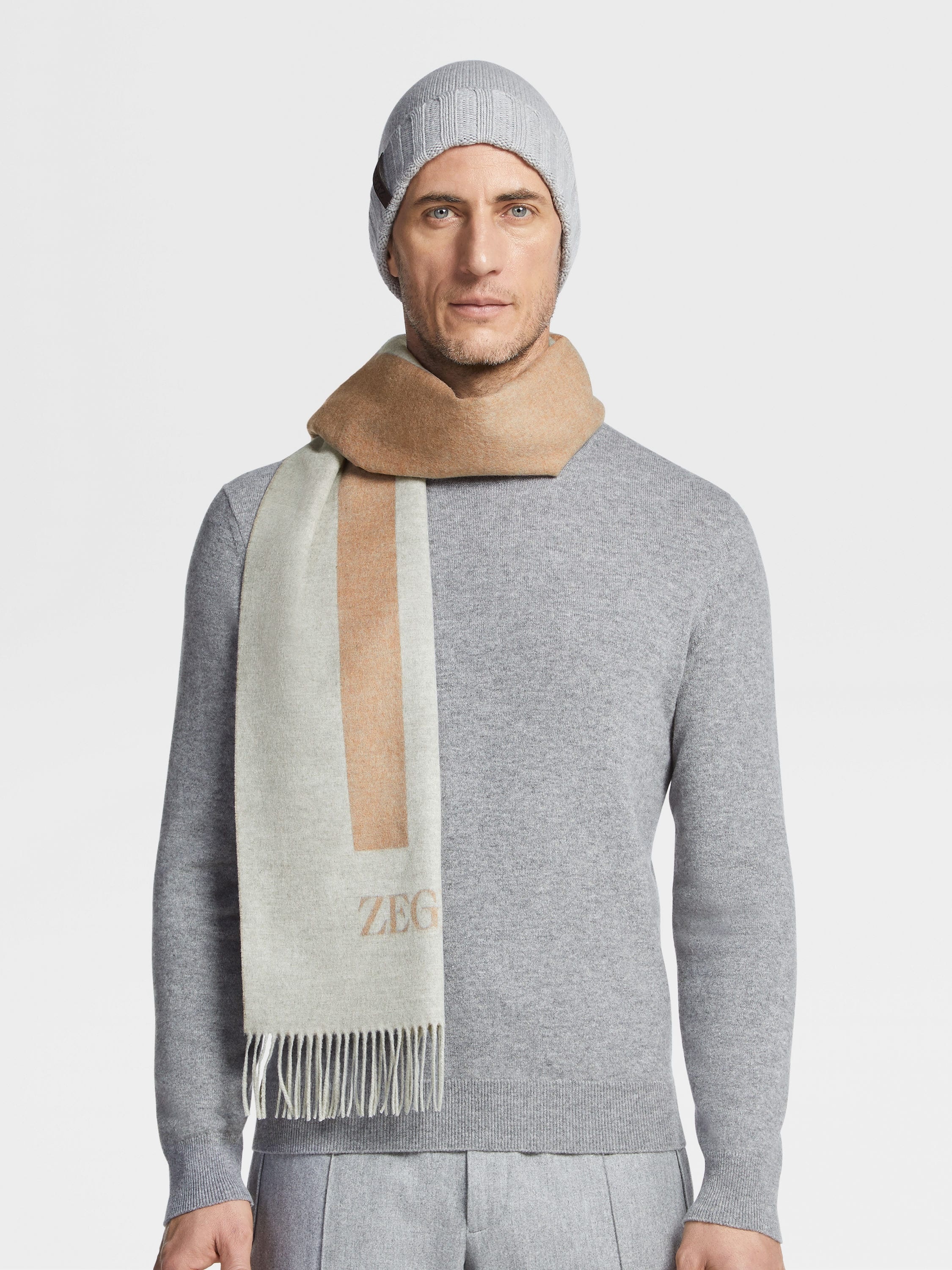 GREY AND LIGHT GREY ZEGNA SILK SCARF - 3