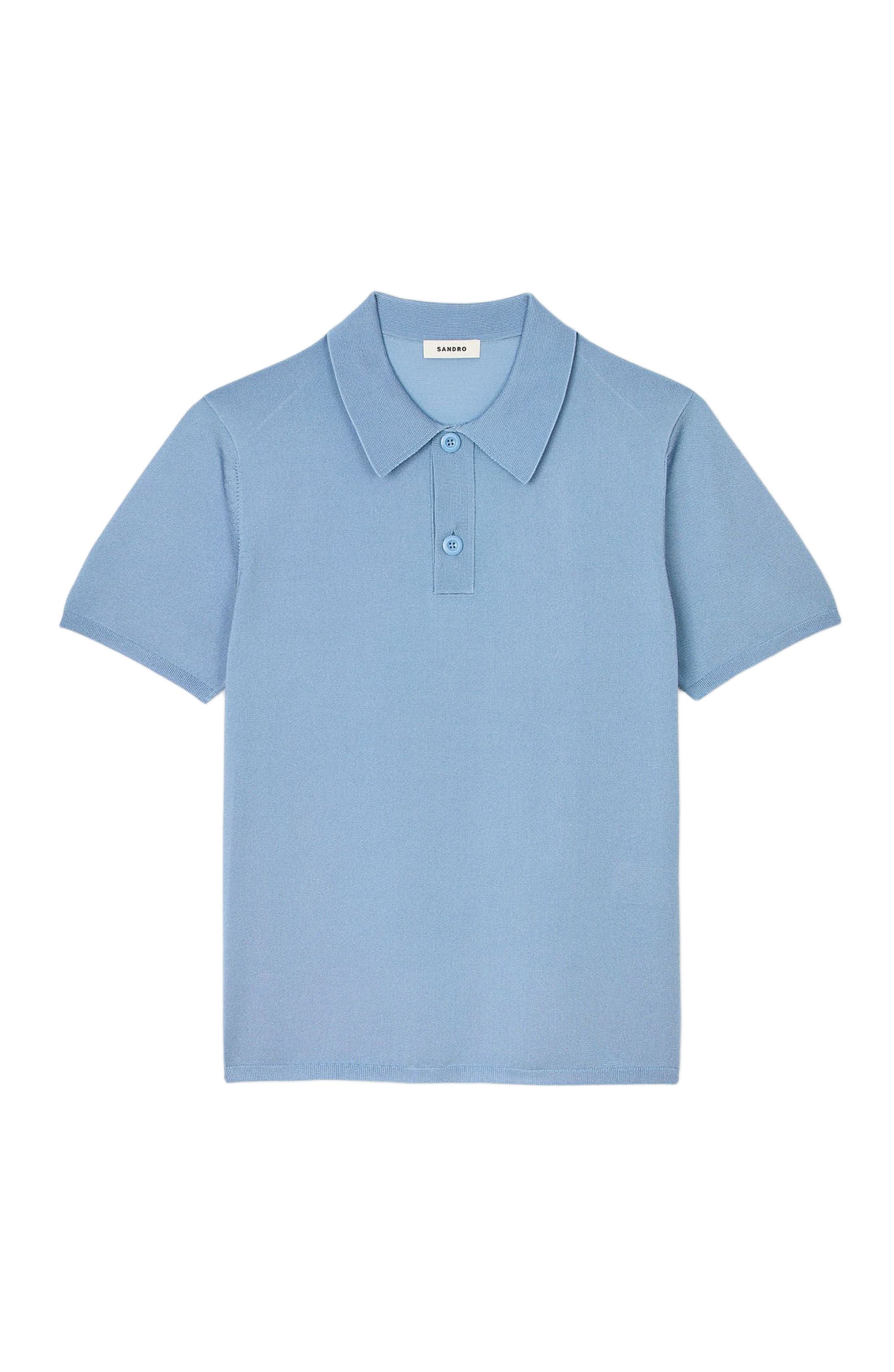 SANDRO Short-sleeve knitted polo shirt in Chambray at Nordstrom - 5
