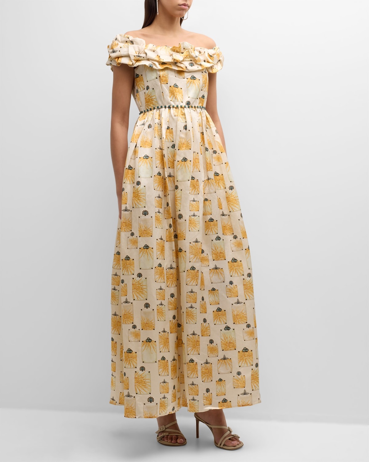 Espliego Bisuteria Off-Shoulder Floral Poplin Maxi Dress - 3