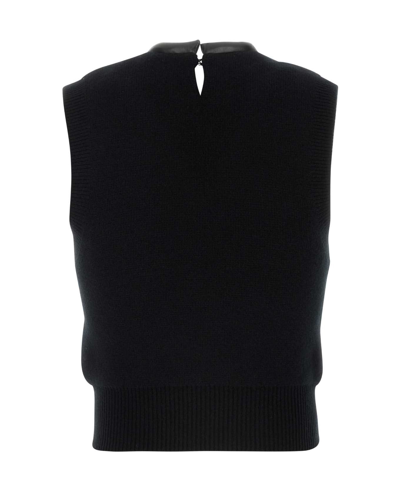 Black Stretch Wool Blend Vest - 2
