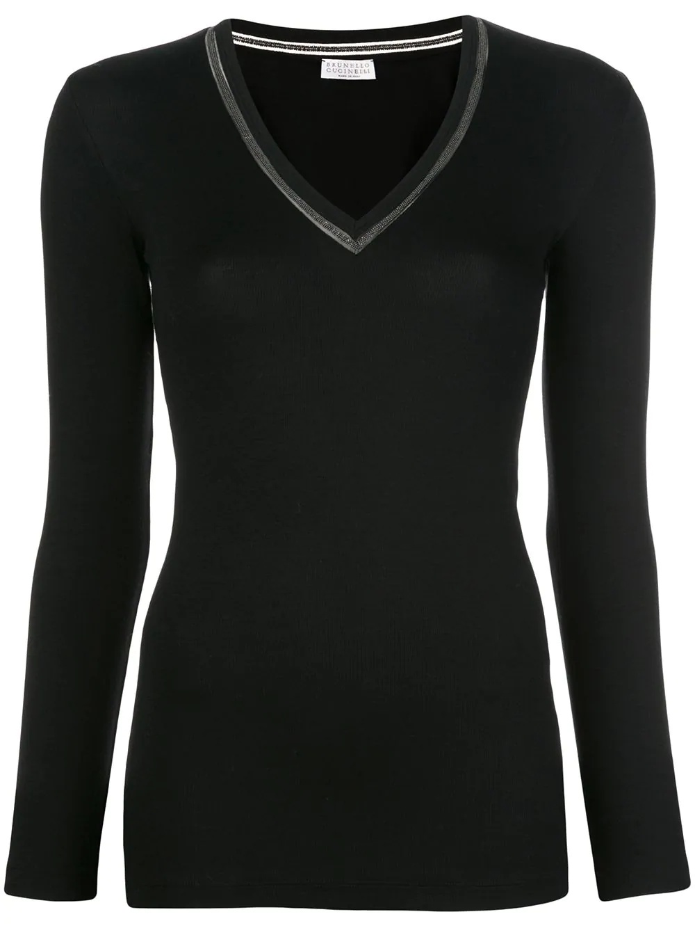 beaded-neckline long sleeved top - 1