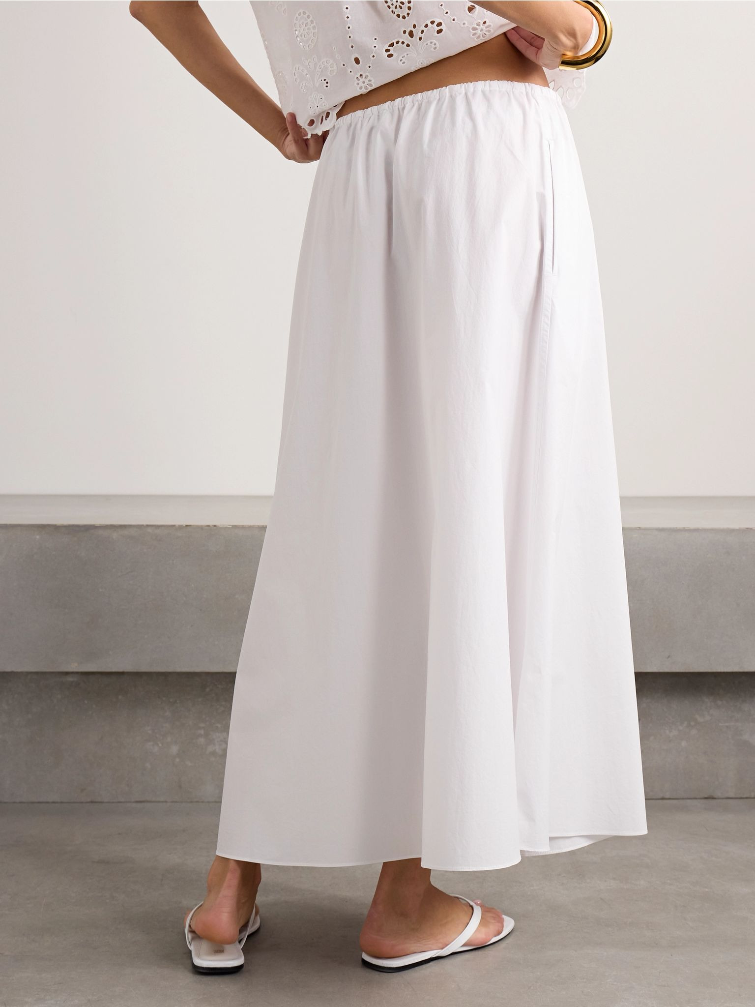 Organic cotton-poplin midi skirt White - 3