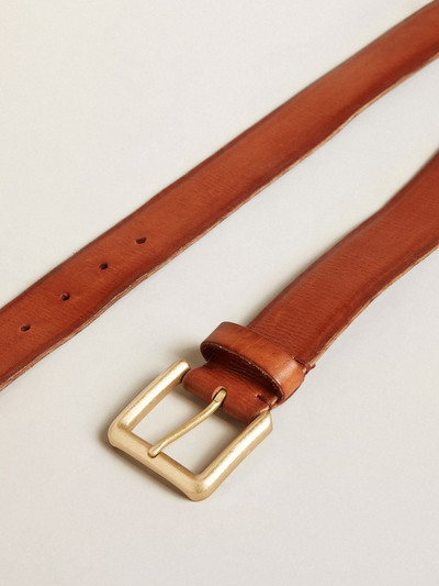 Golden Goose Belt in tan-colored washed leather with raised print outlook