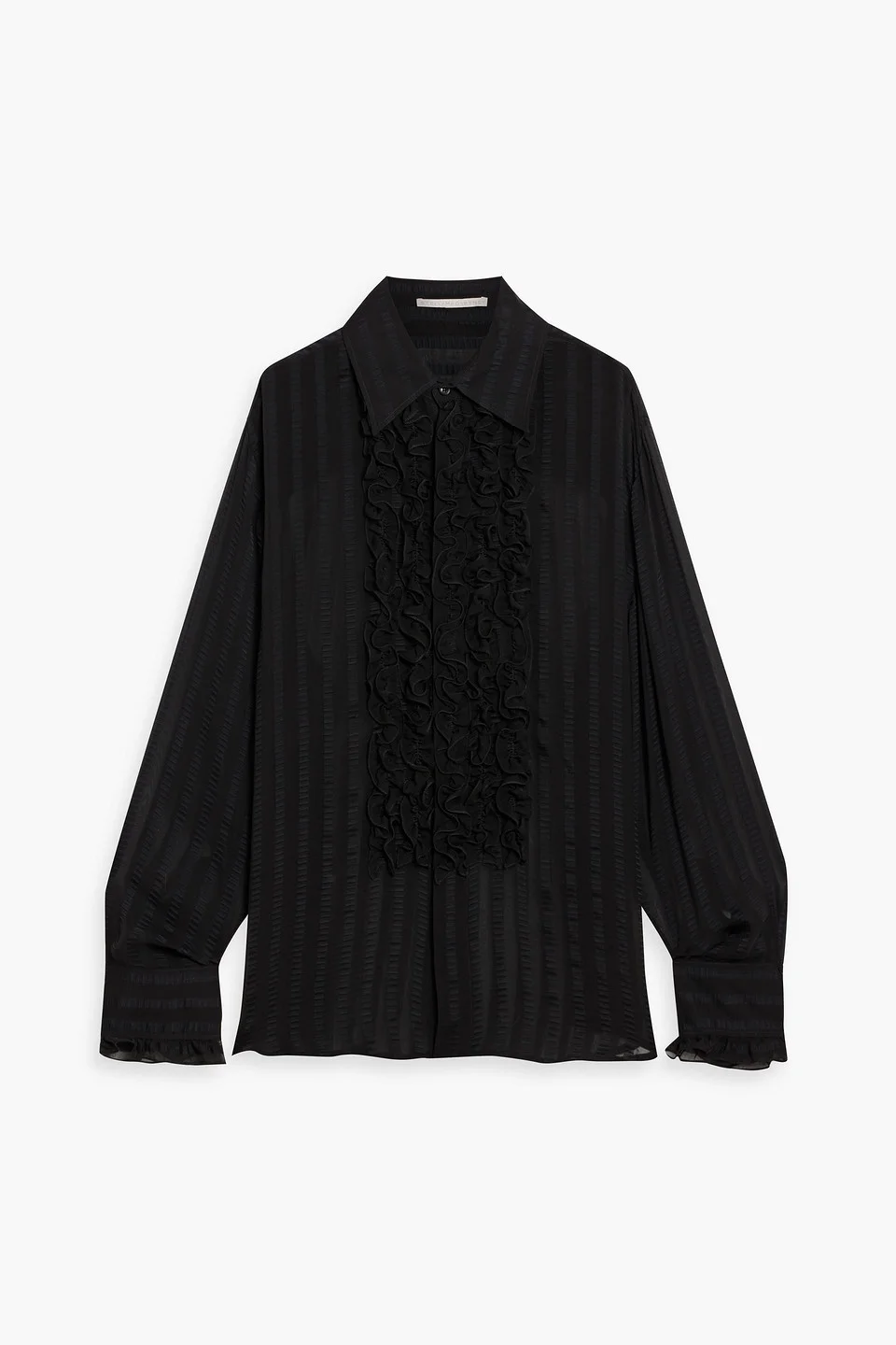 Striped ruffled silk-blend crepe de chine shirt - 1