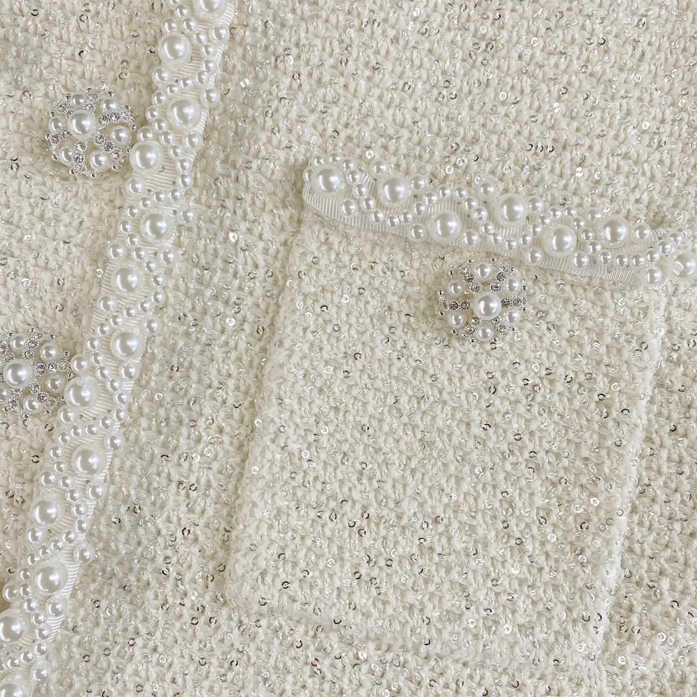 Cream Sequin Pearl Cropped Feather Cardigan - 6