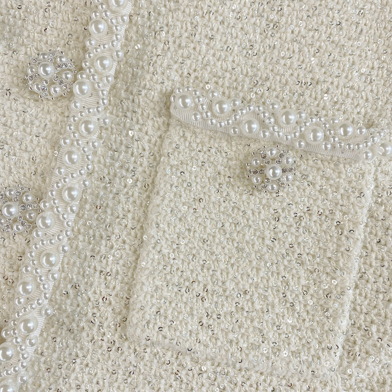Cream Sequin Pearl Cropped Feather Cardigan 6