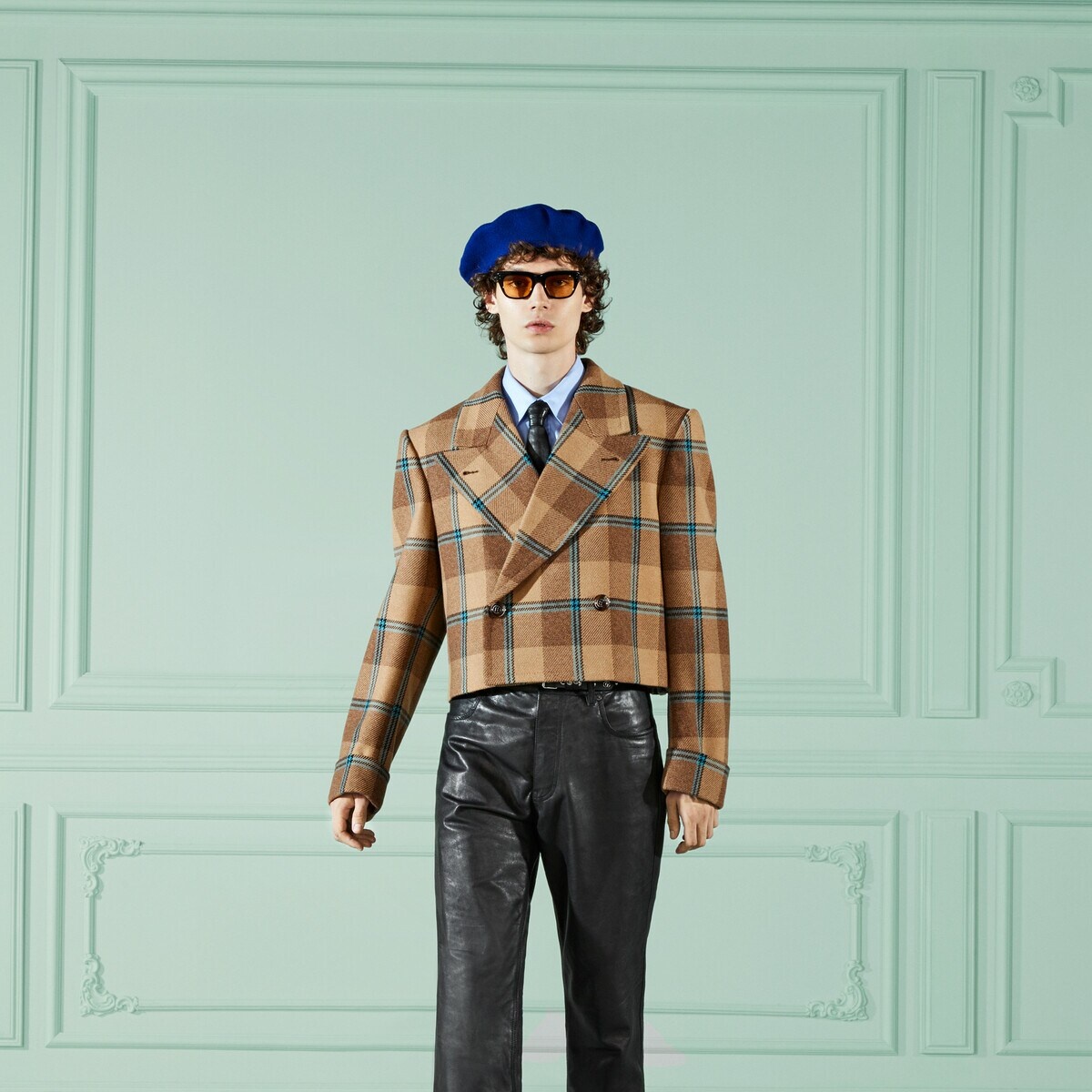 Macro check wool cropped coat - 6