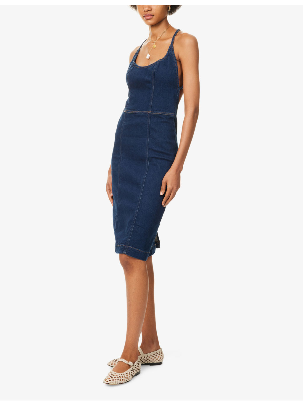Crosley Criss-Cross-Shoulder-Straps Stretch-Denim Blend Midi Dress - 3