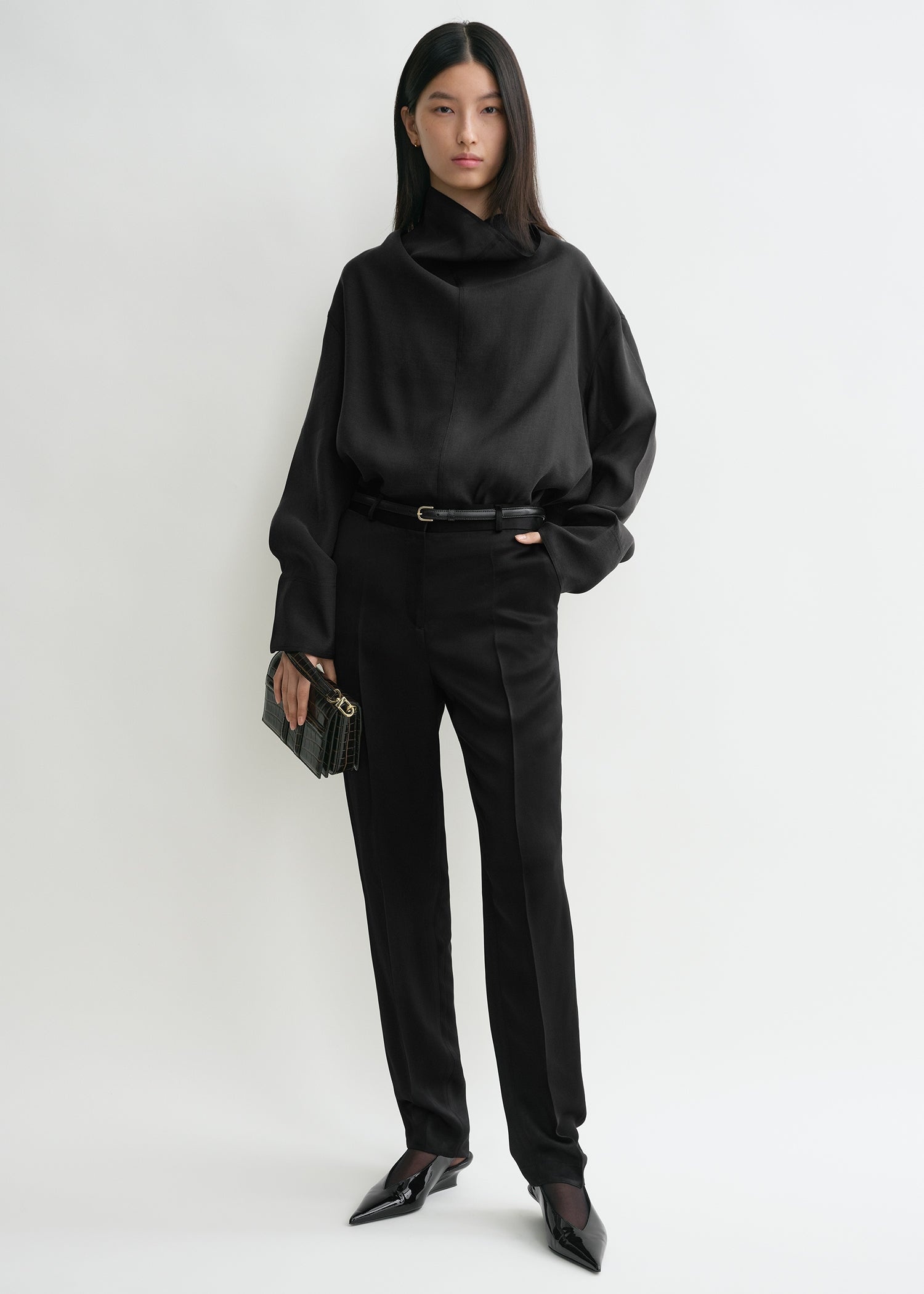 Funnel-neck organza blouse black - 2