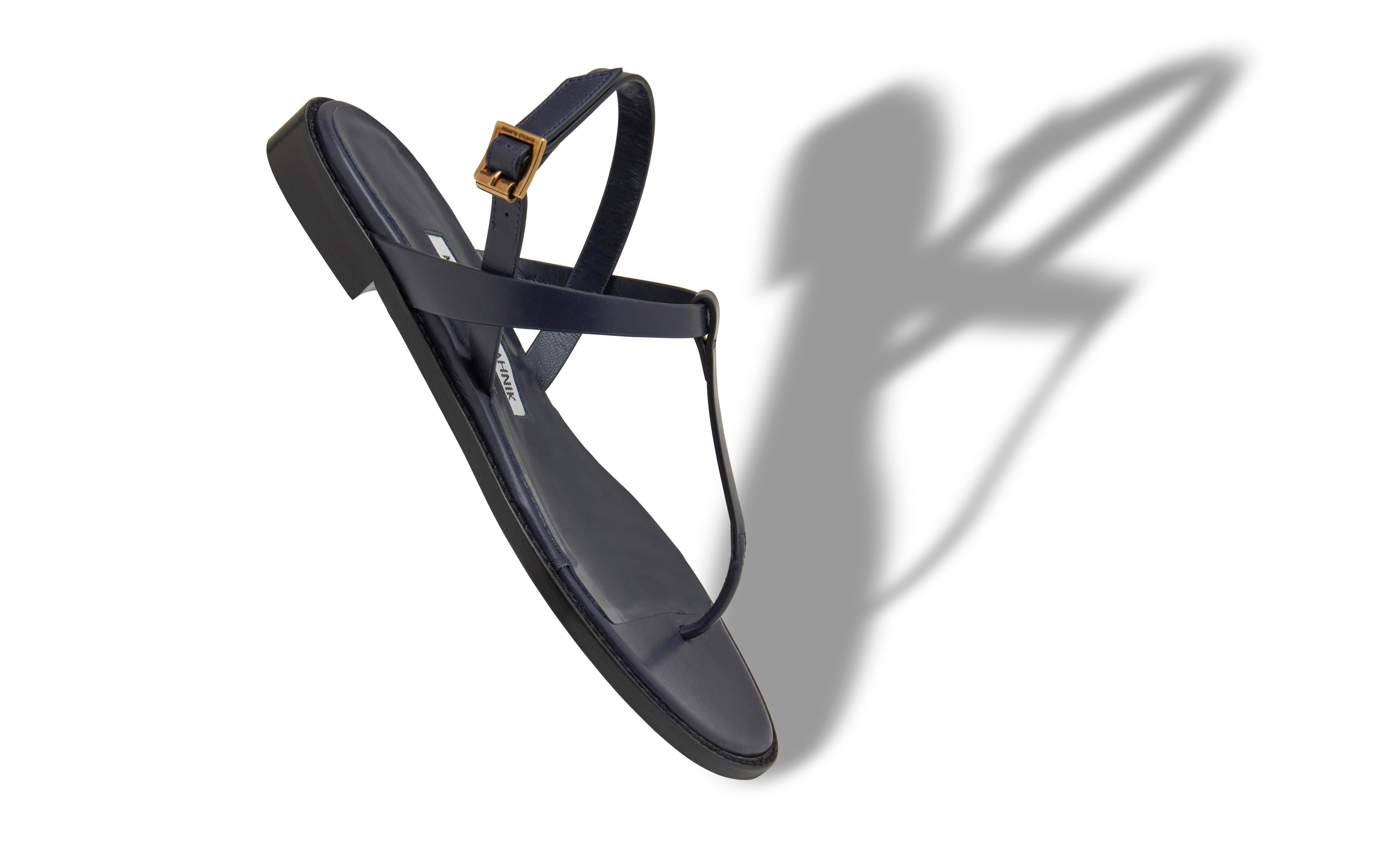 Navy Blue Calf Leather Flat Sandals - 2