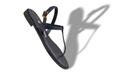 Manolo Blahnik Navy Blue Calf Leather Flat Sandals outlook