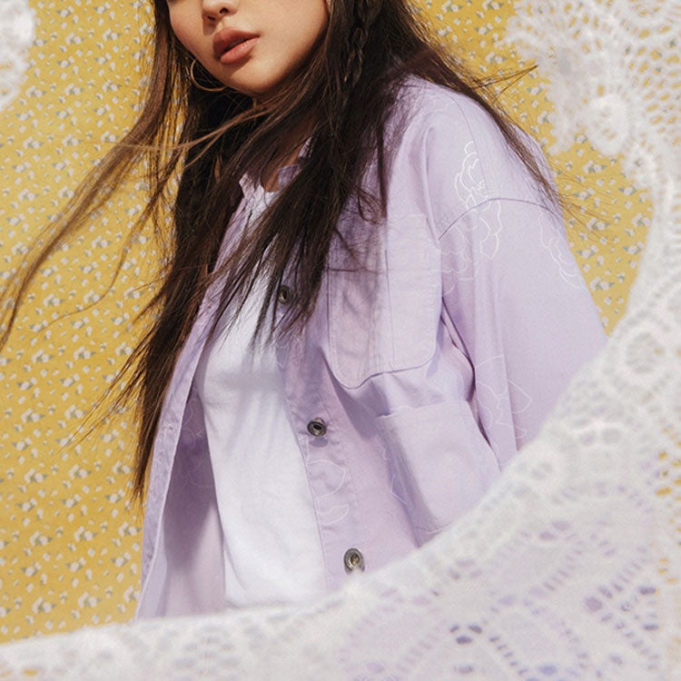 (WMNS) Converse Printing Casual Reversible Short Shirt Jacket Purple 10022421-A01 - 5