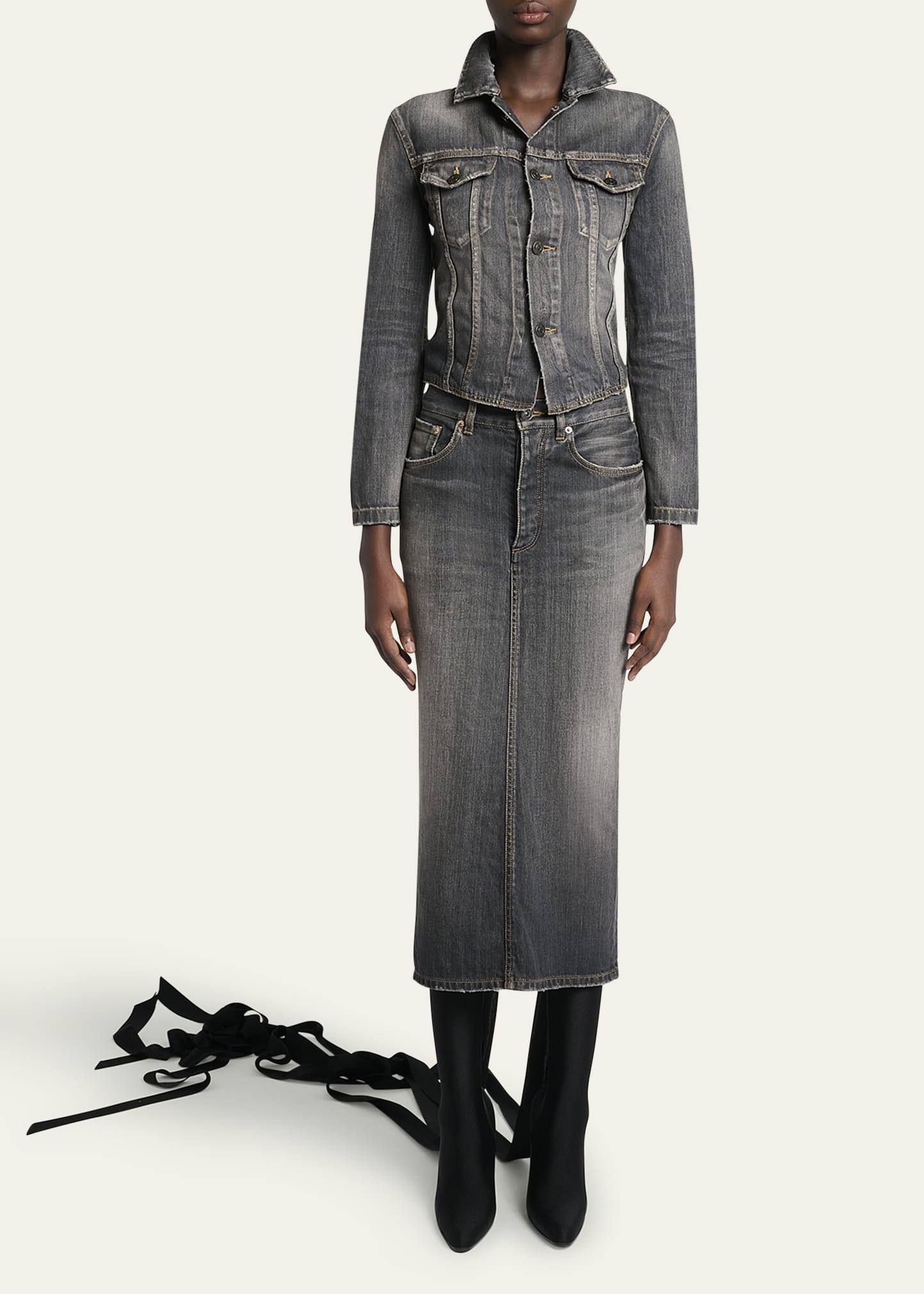 Lace-Up Denim Jacket - 2
