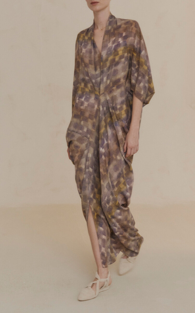 Mayu Draped Silk Maxi Dress print - 2