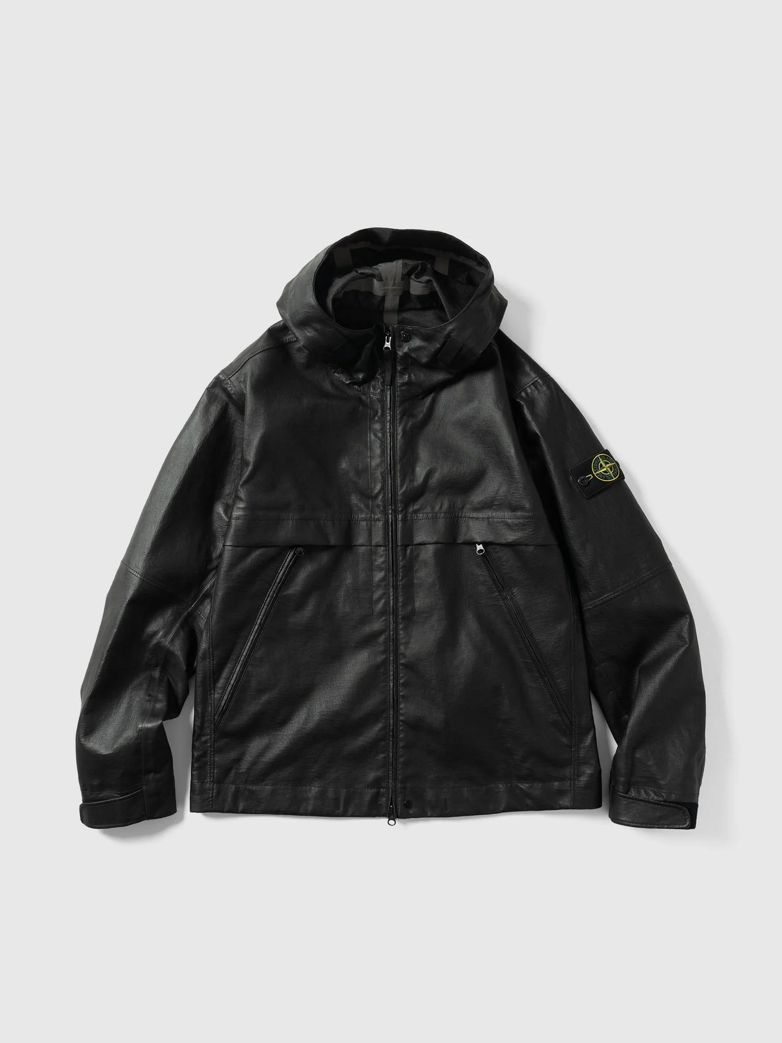 Leather Hooded Jacket Black - 1