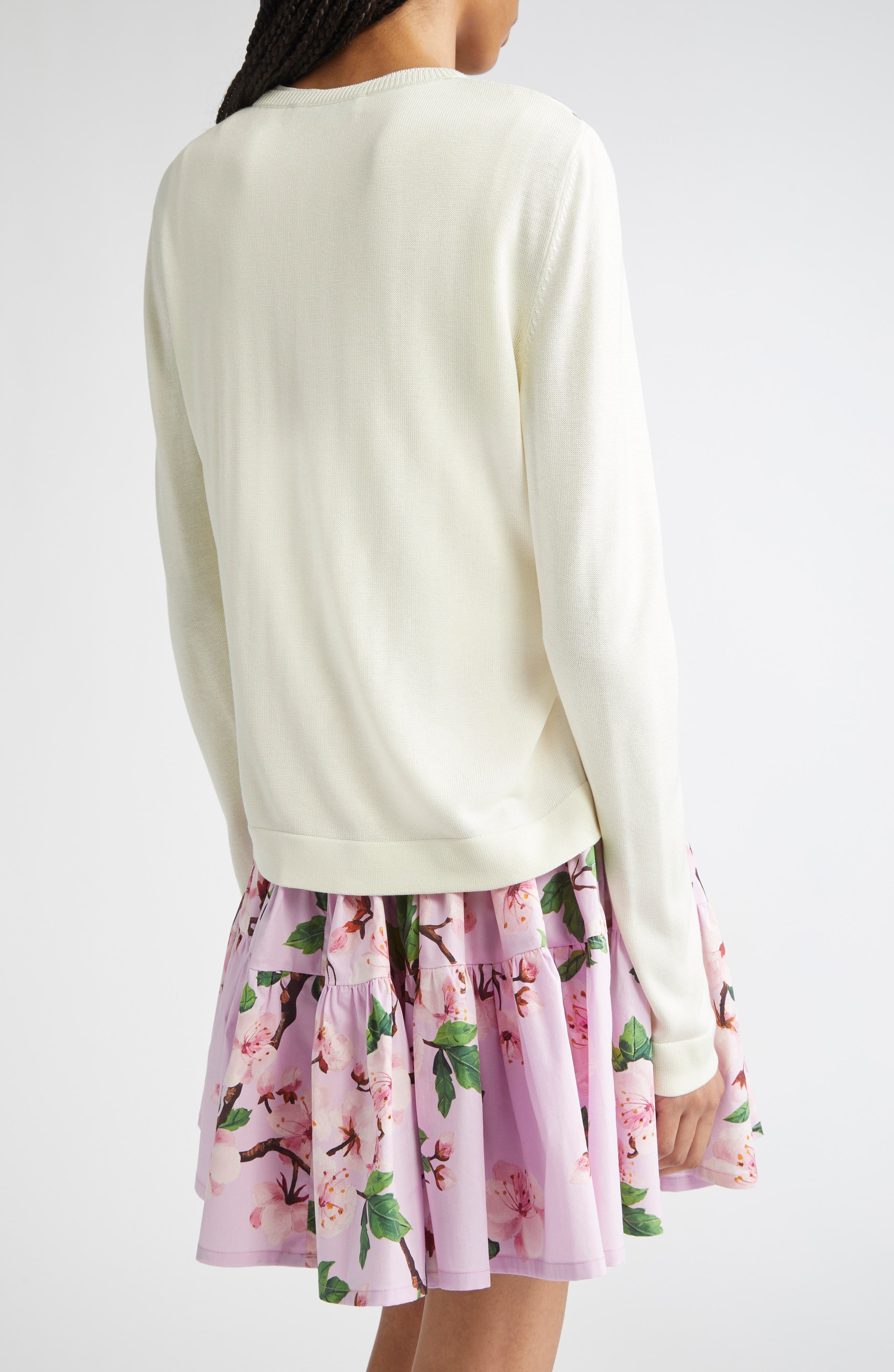 Oscar de la Renta Cherry Blossom Inset Cardigan in Pink/Ecru at Nordstrom - 3
