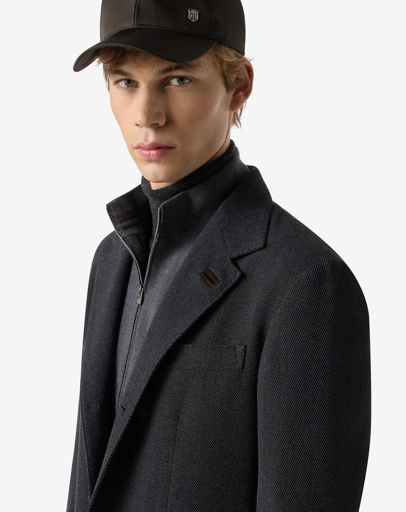 Anthracite grey stretch cashmere wool cover jacket with detachable vest 4