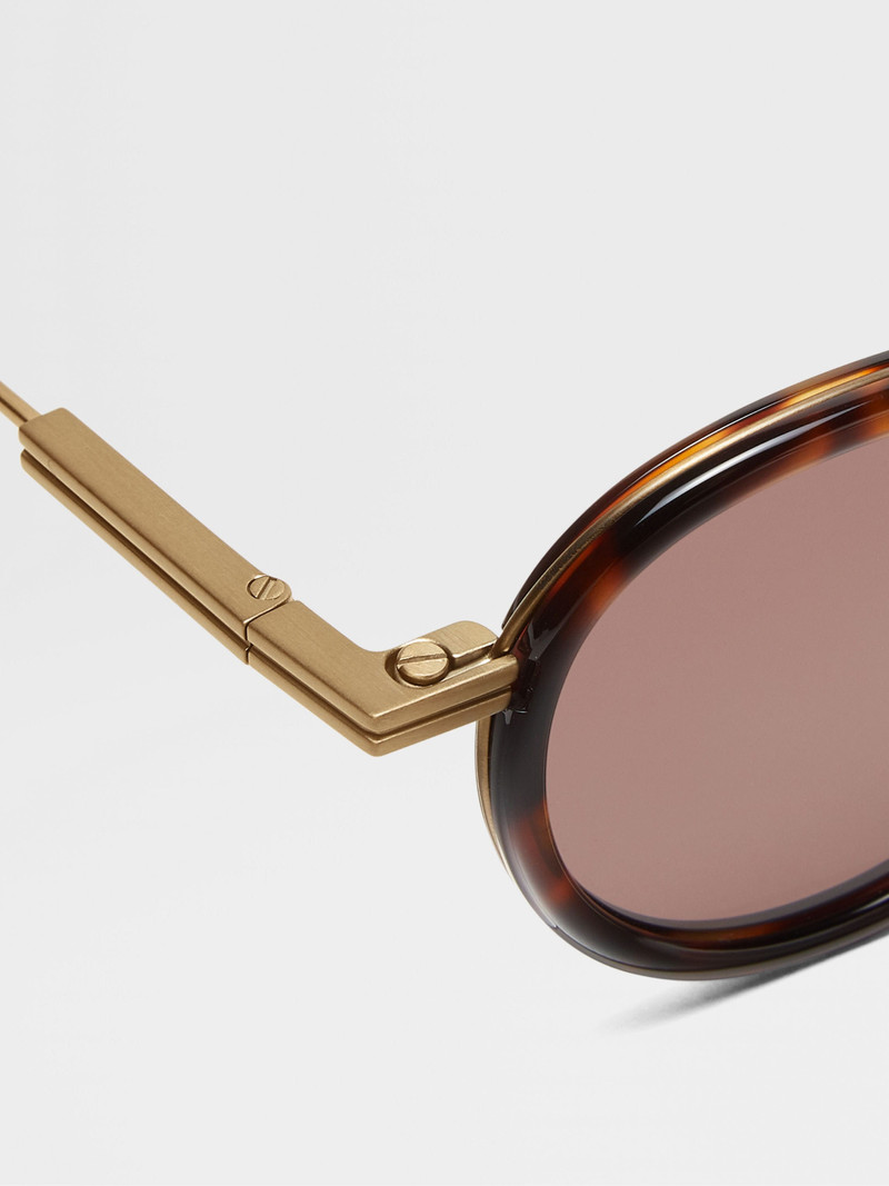 ZEGNA DARK HAVANA TITANIUM AND ACETATE SUNGLASSES outlook