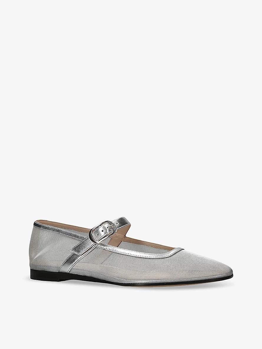 Round-toe mesh and patent-leather Mary-Jane flats - 3