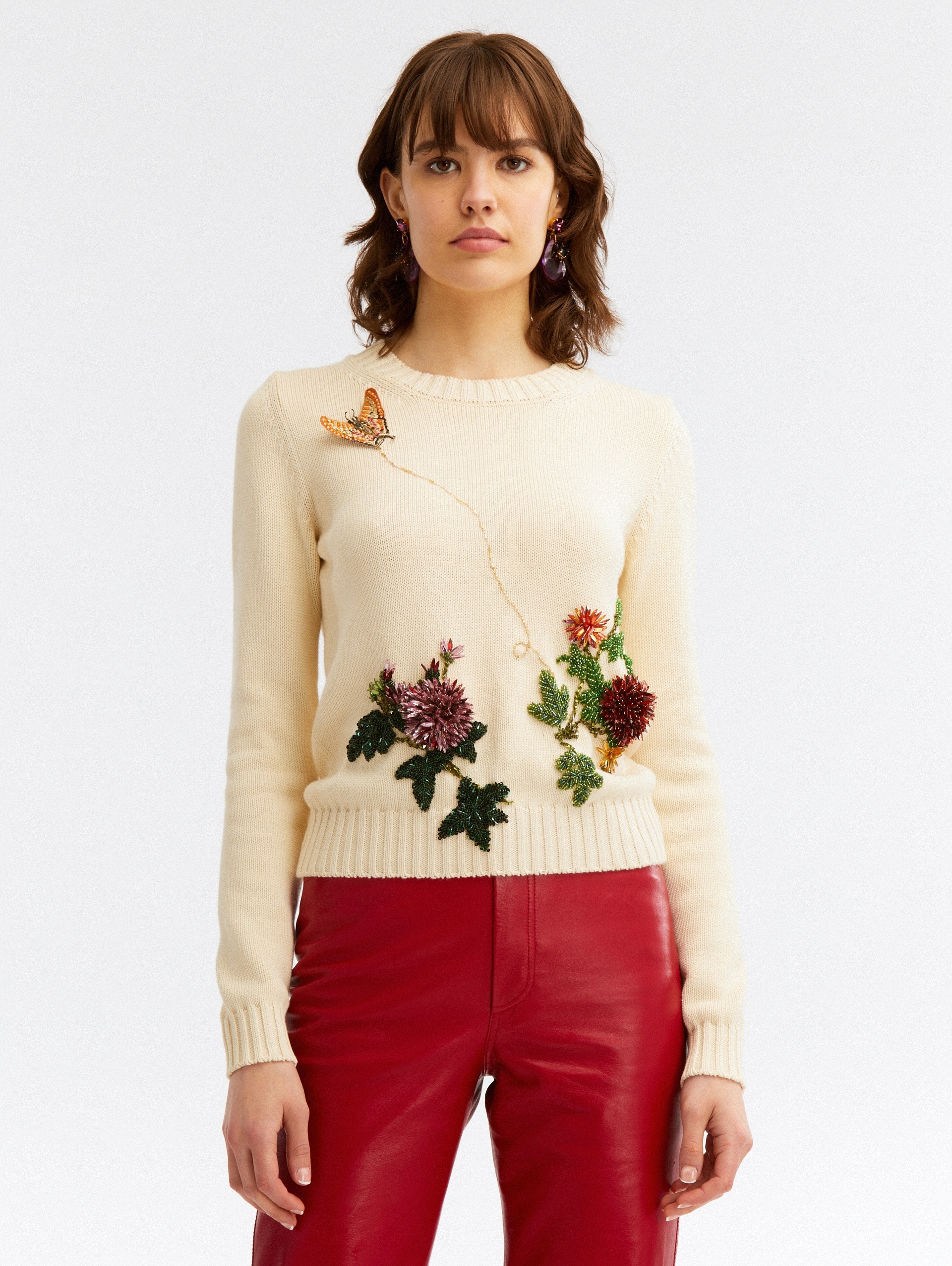 CRYSTAL FLORAL EMBROIDERED PULLOVER - 1