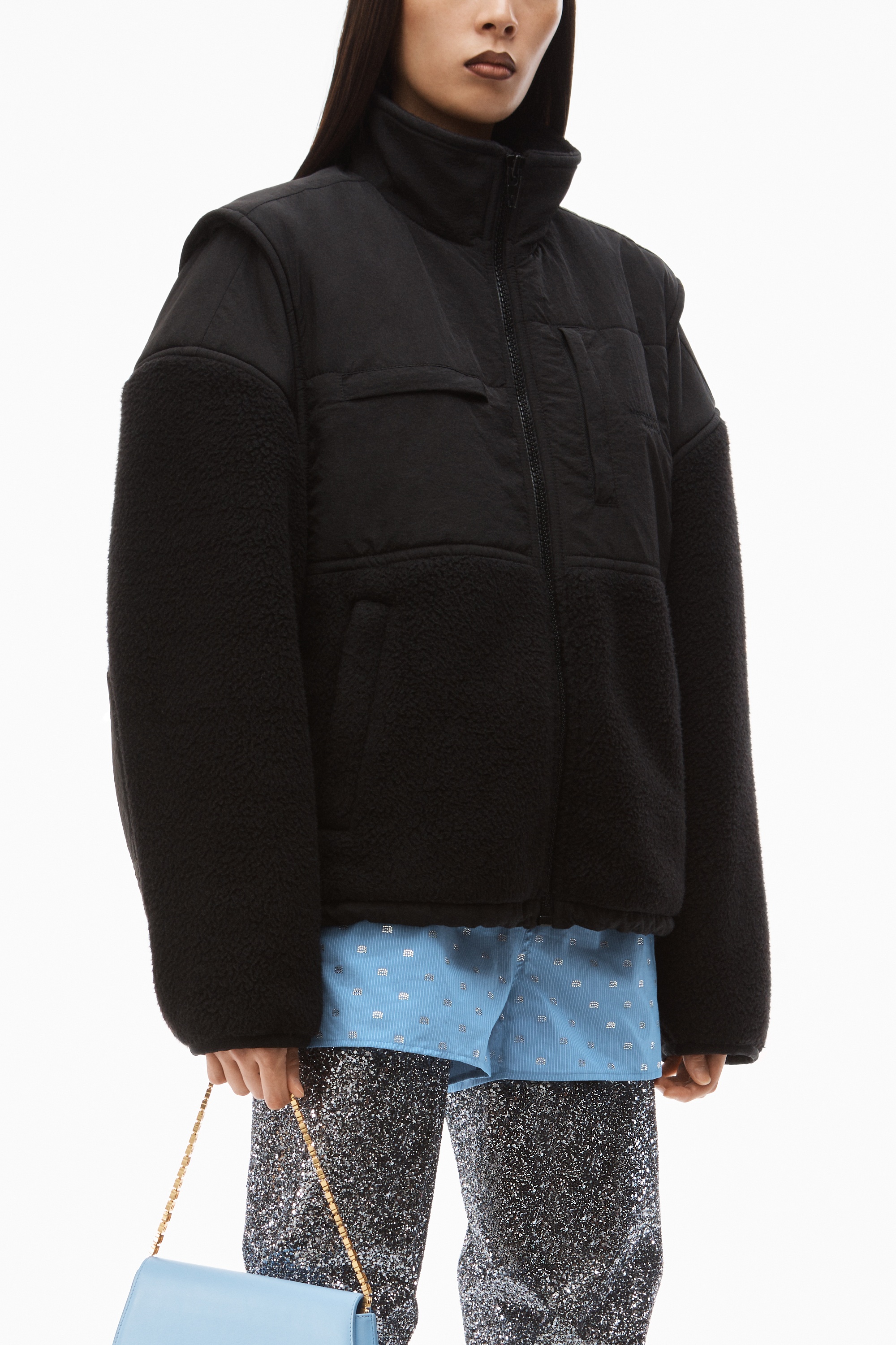 NYLON COMBO JACKET IN PLUSH DOUBLE FLEECE - 3