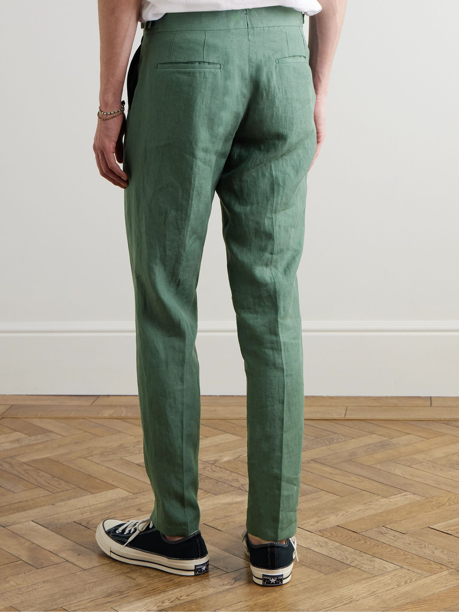 Griffon Tapered Linen Trousers Green - 4