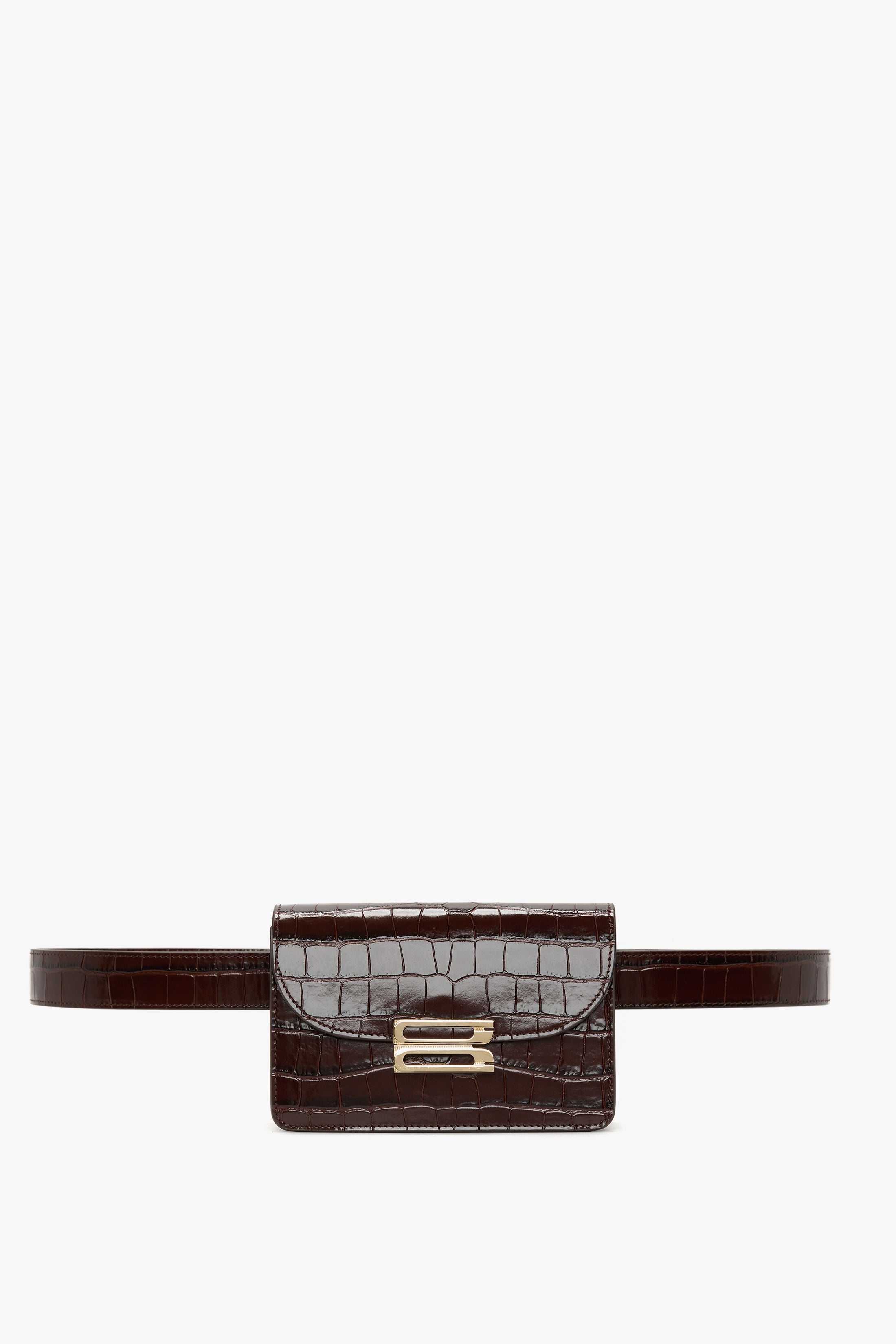 Nano Dorian Belt Bag In Dark Brown Croc Embossed Leather - 1