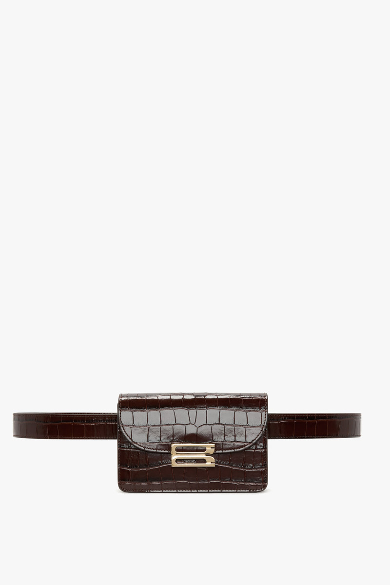 Nano Dorian Belt Bag In Dark Brown Croc Embossed Leather 1