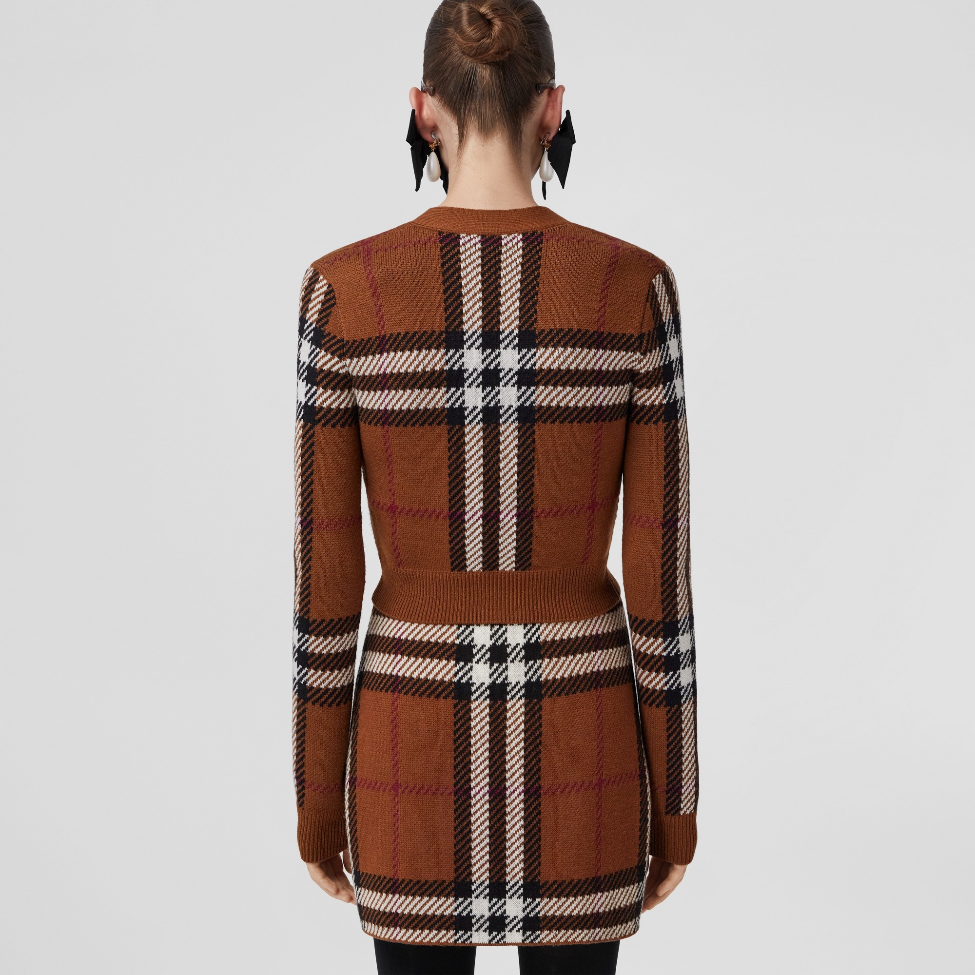 Check Wool Jacquard Cropped Cardigan - 3