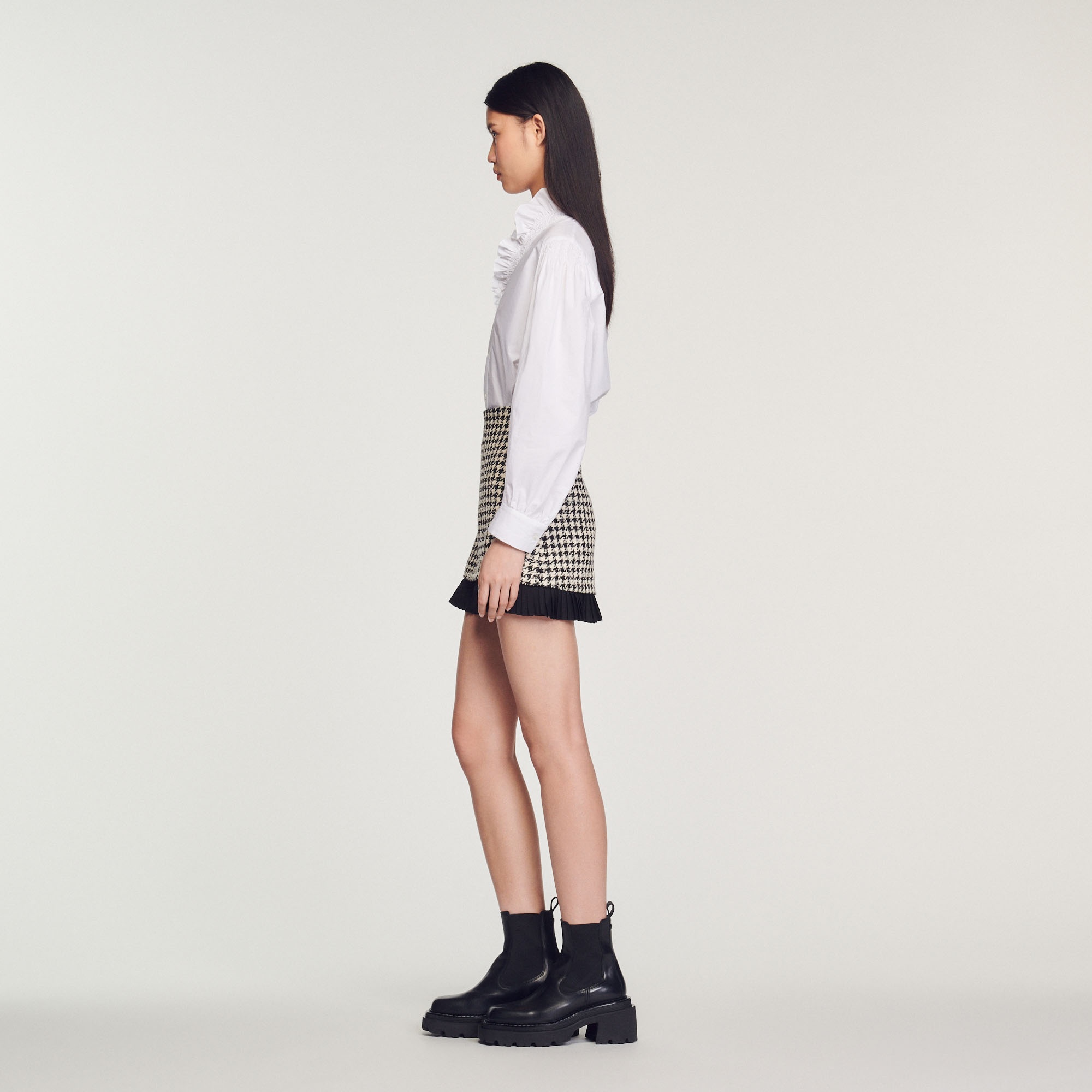 Short houndstooth tweed skirt - 7