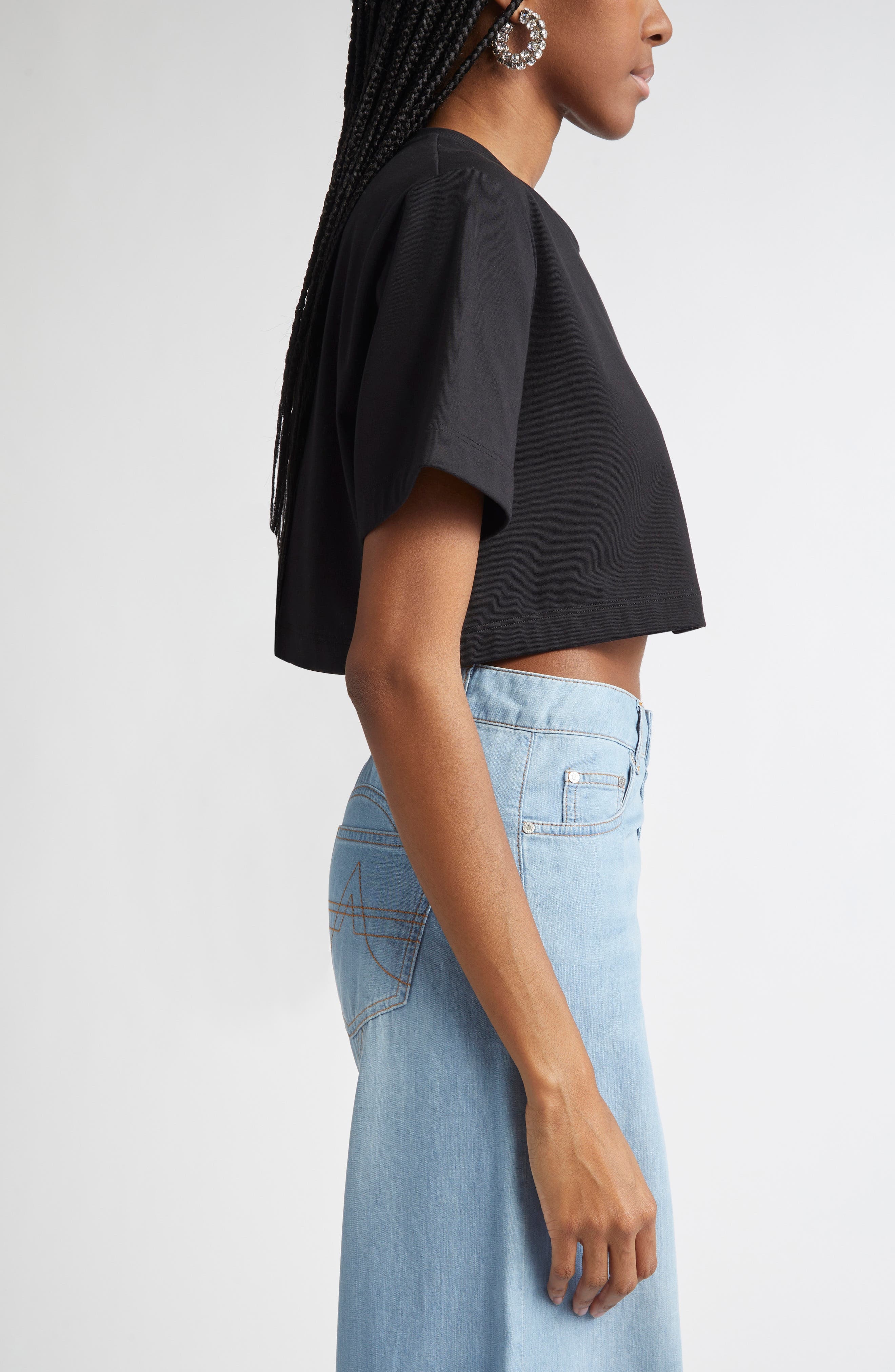 Area Crystal Rosette Crop T-Shirt in Black at Nordstrom - 4