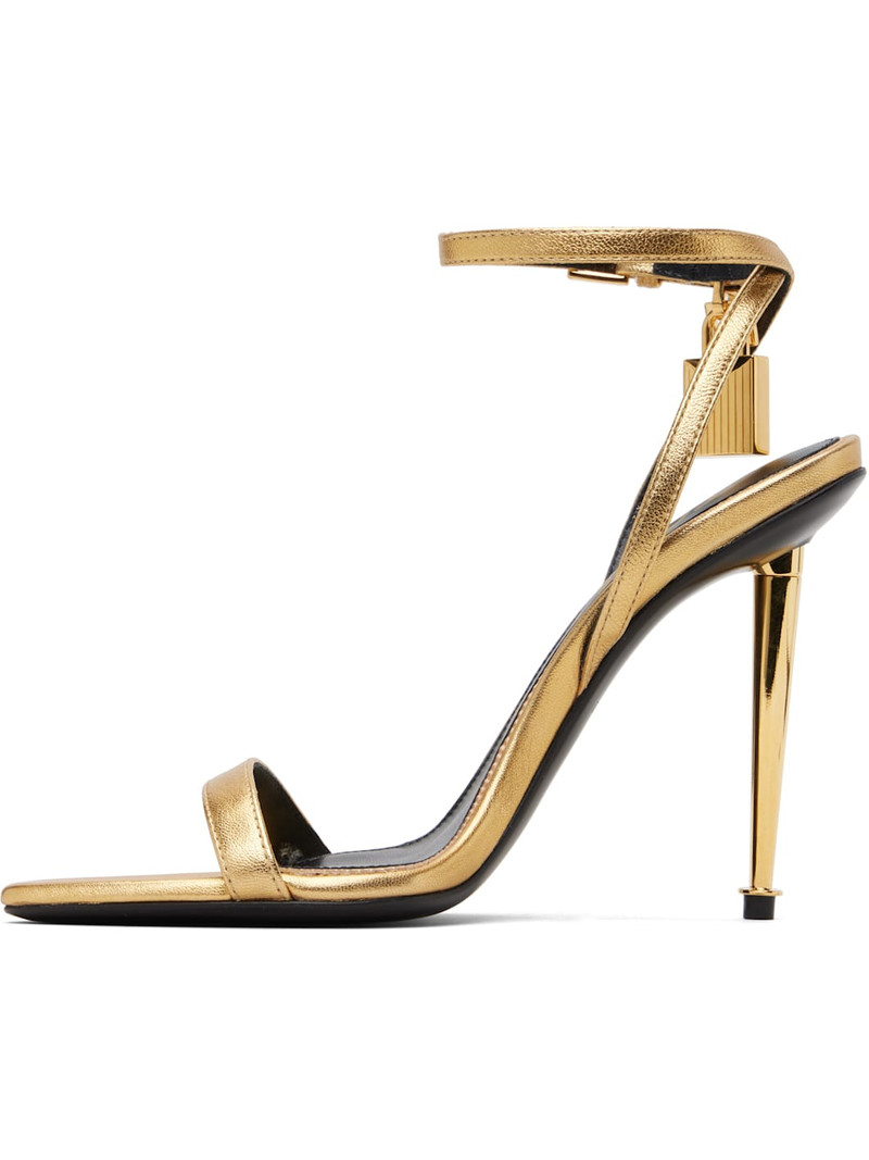 TOM FORD Gold Laminated Padlock Pointy Naked Heeled Sandals outlook