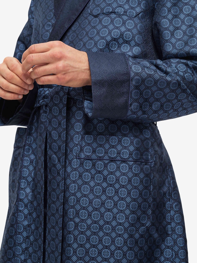 Men's Dressing Gown Verona 60 Silk Jacquard Navy - 2