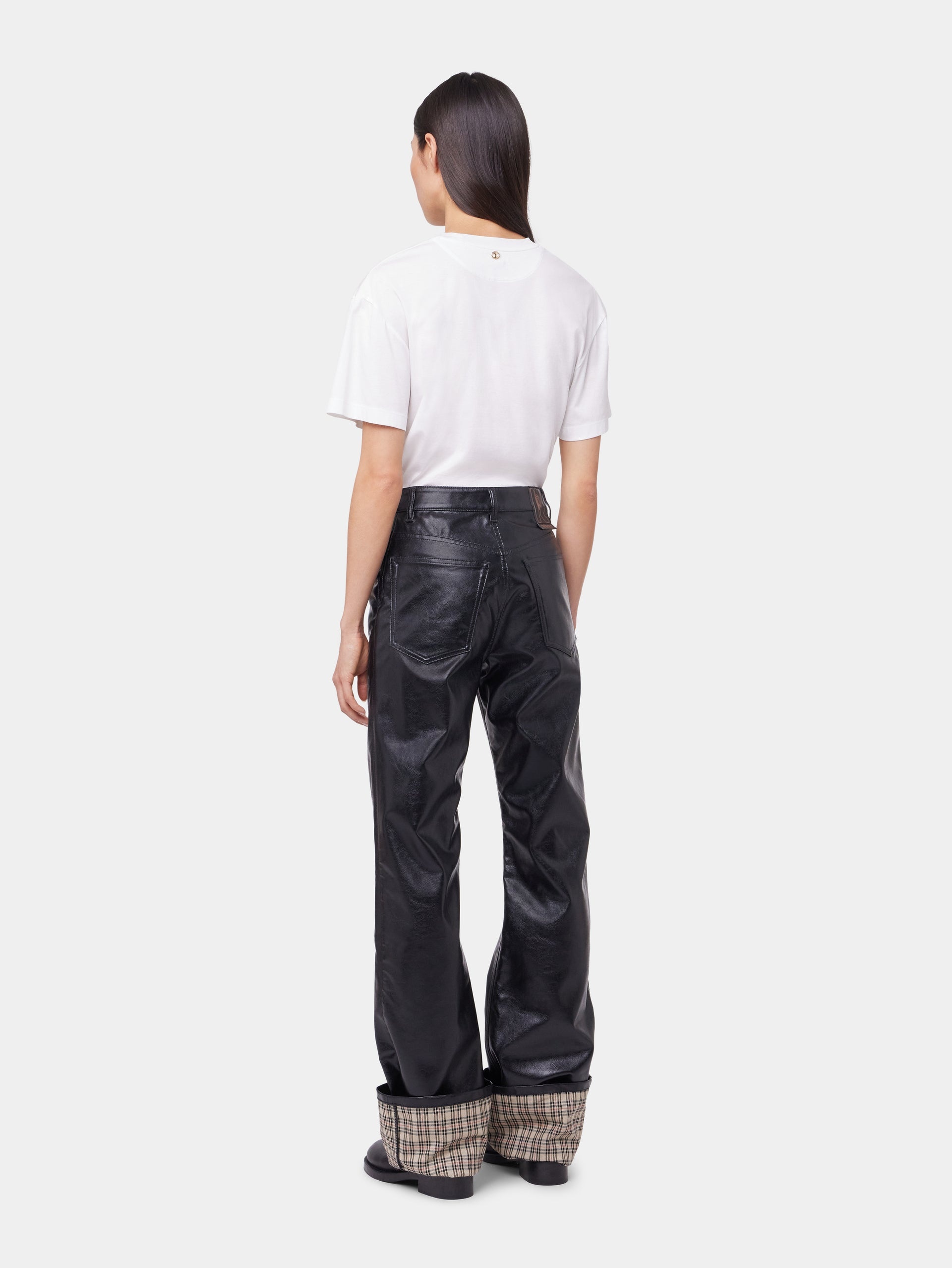 BLACK FLARED TROUSERS IN IMITATION LEATHER - 4