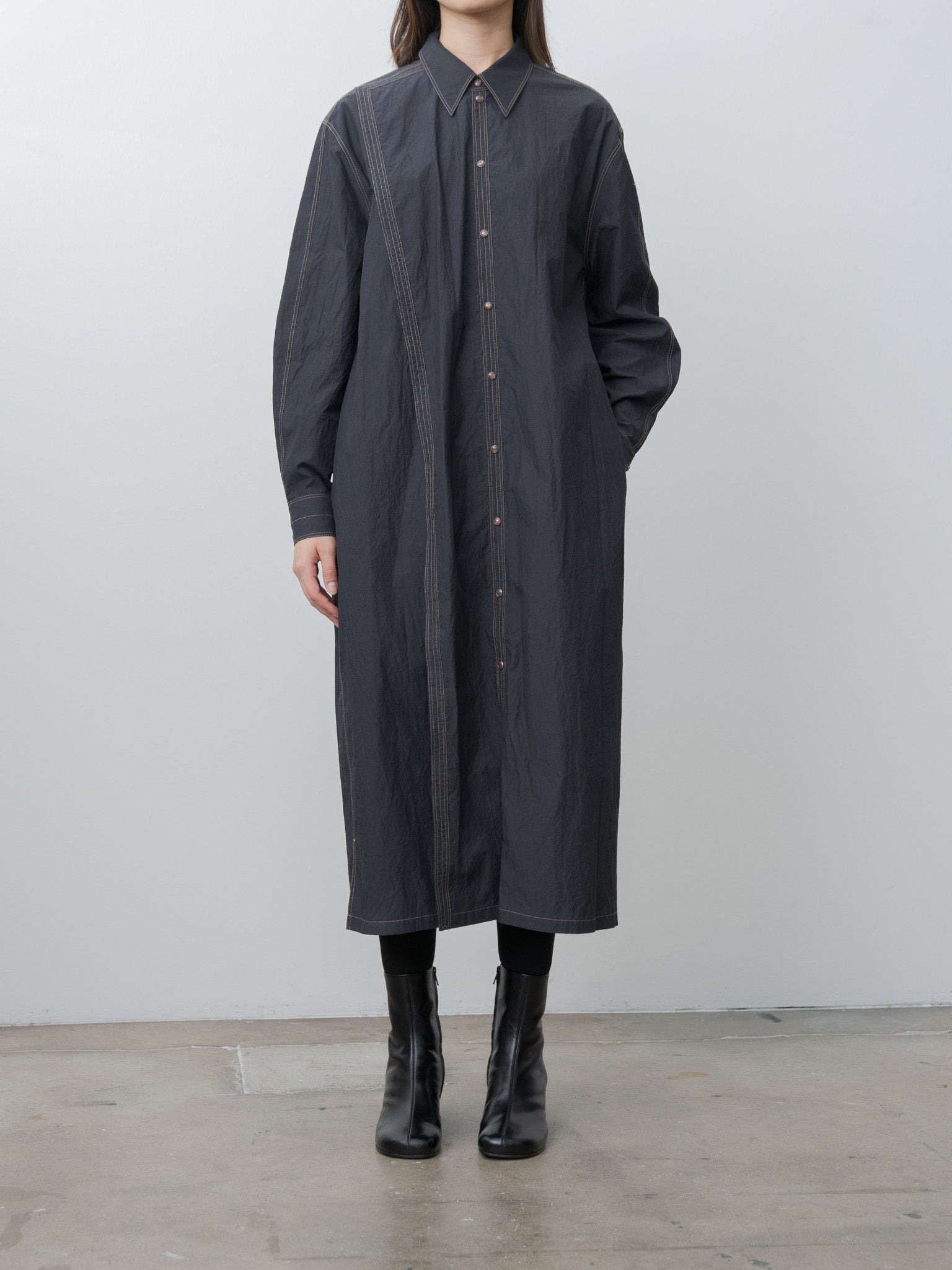 Asymmetrical Shirt Dress - Charcoal - 8
