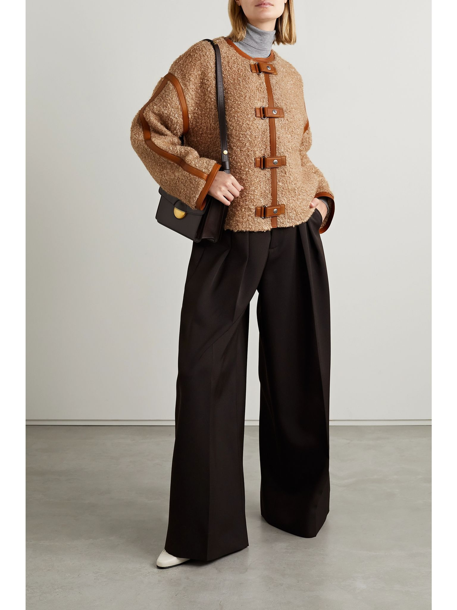 Carina leather-trimmed mohair-blend bouclé jacket Brown - 2