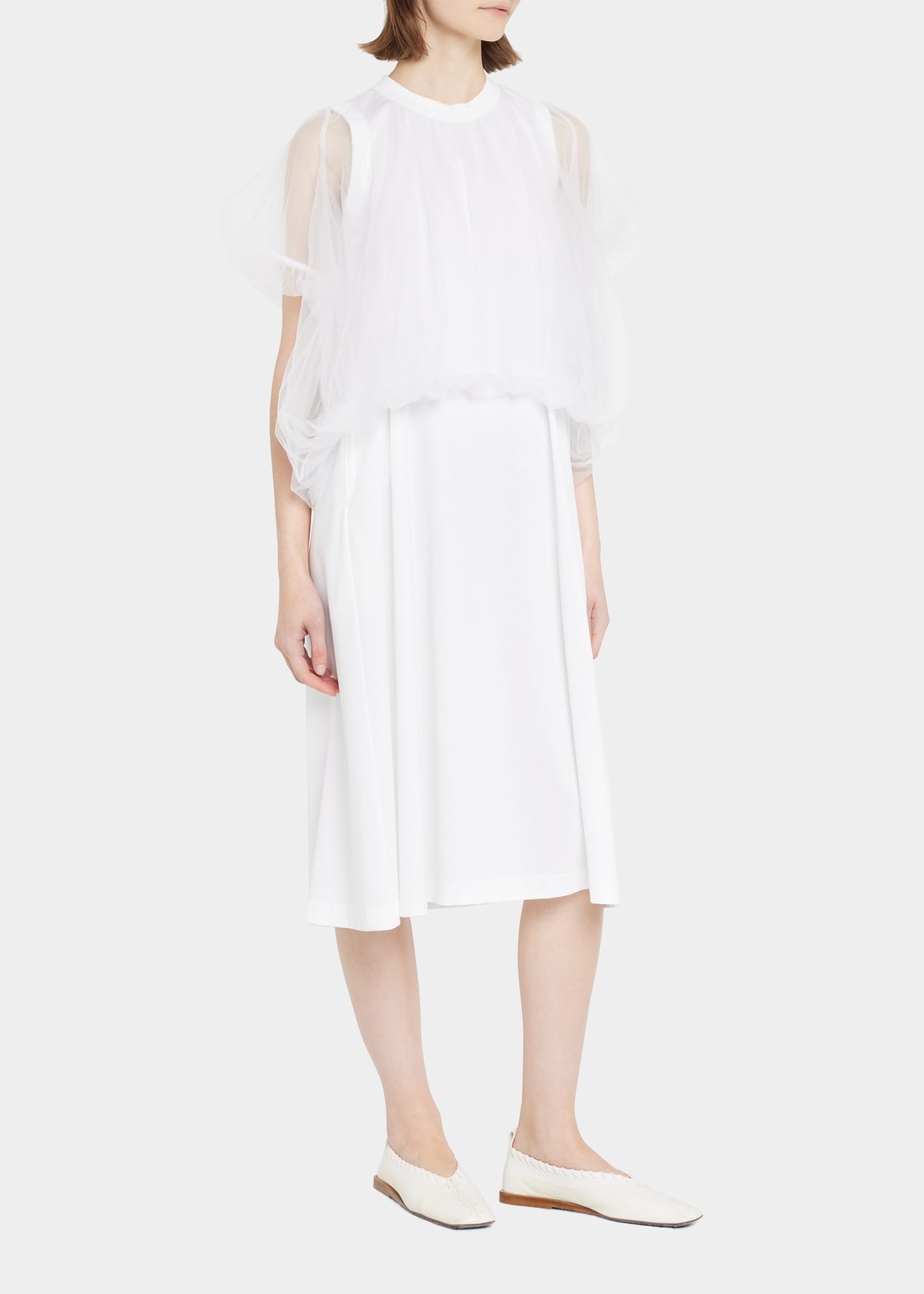 Tulle Overlay Midi Shirtdress - 4