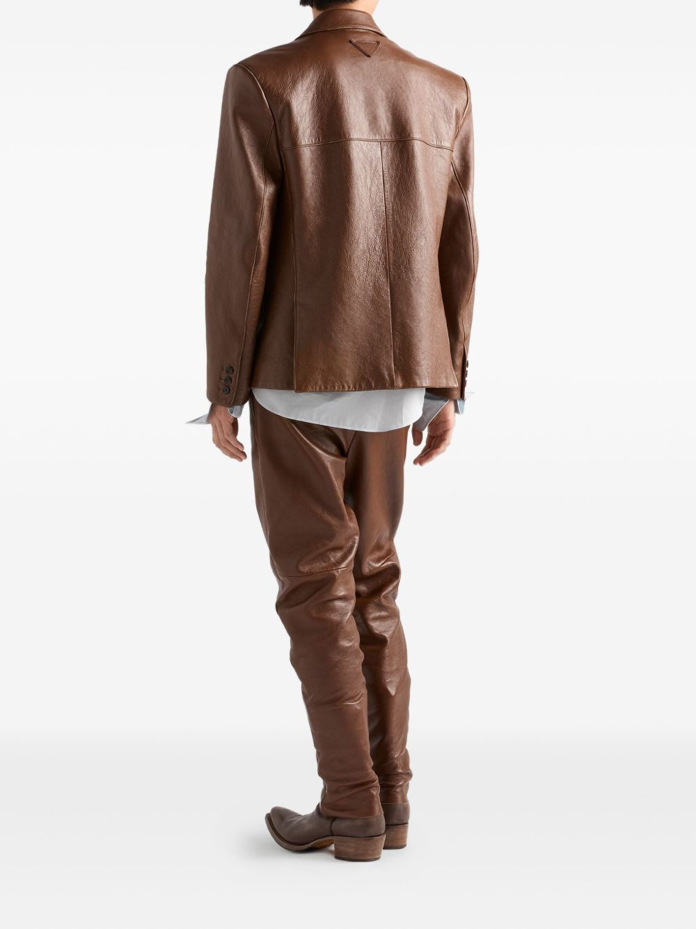 triangle-logo leather jacket - 3
