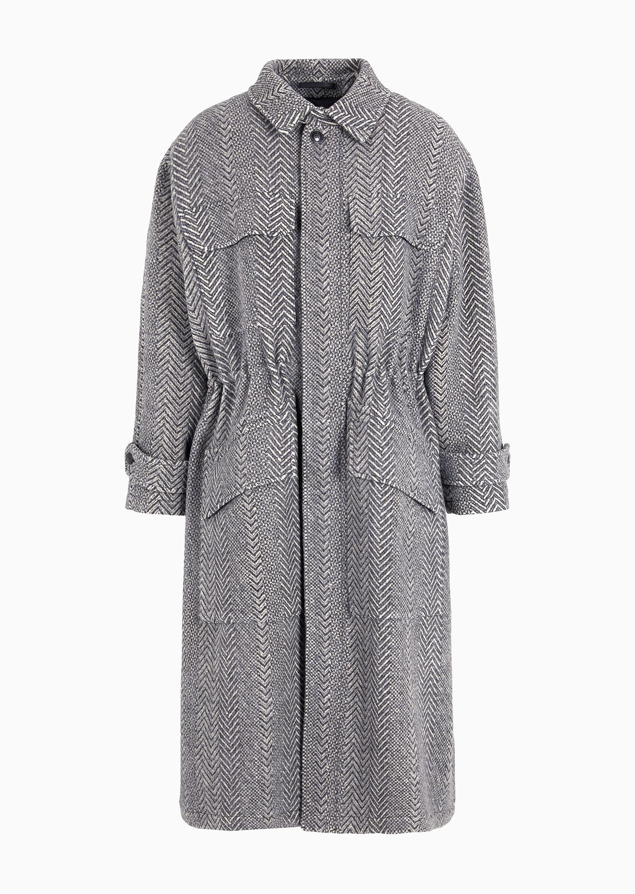 Long coat in chevron jacquard virgin wool and cashmere - 1