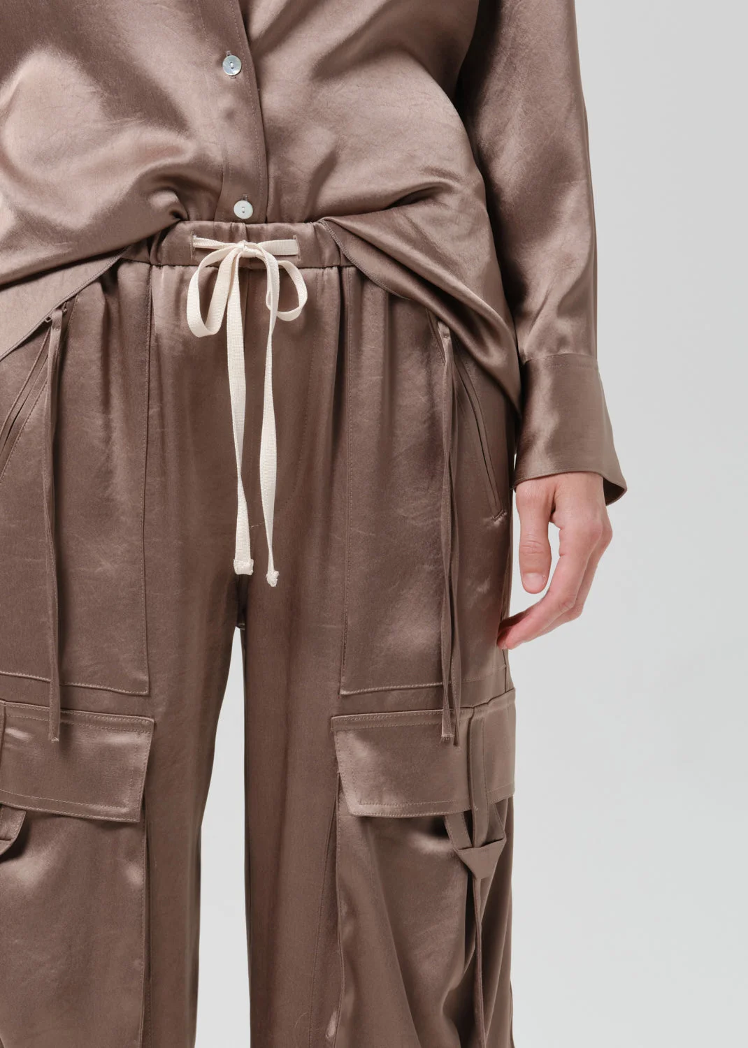 Andira Japanese Hammered Satin Pull On Pant In Cocoa - 1