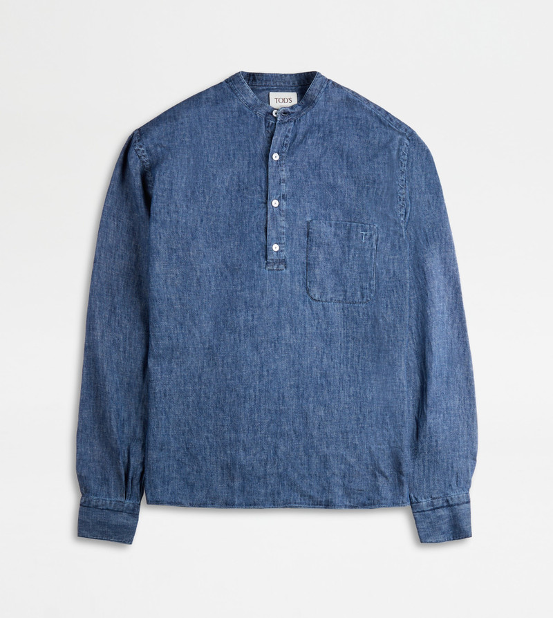 LINEN BLEND POLO SHIRT - BLUE 1