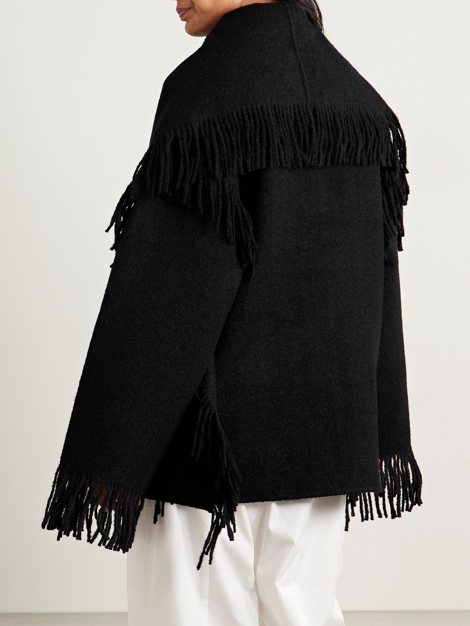 Draped fringed wool-blend jacket Black - 3