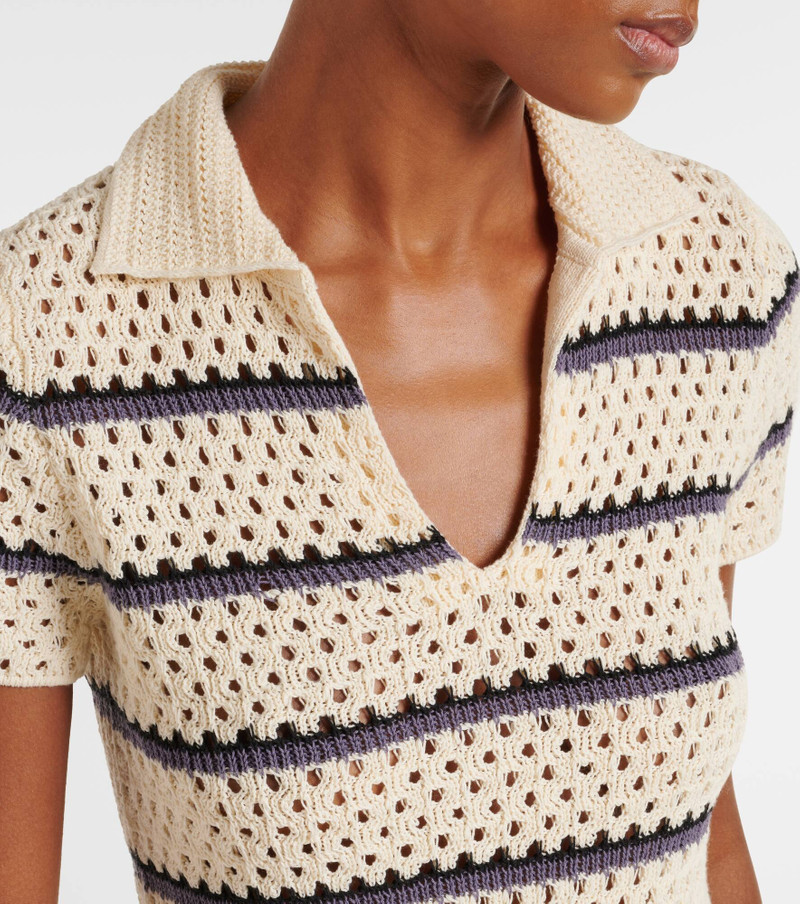 Striped pointelle polo sweater 4