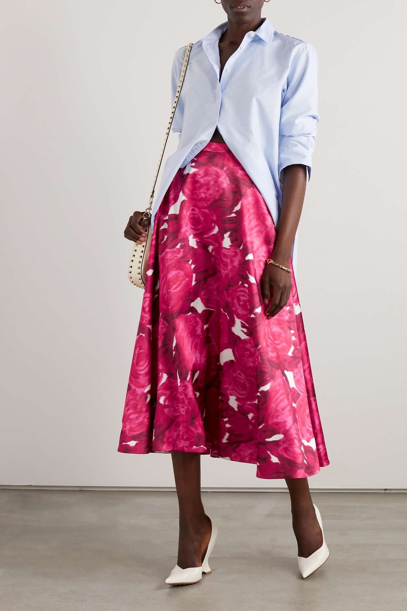 Floral-print duchesse-satin midi skirt - 2