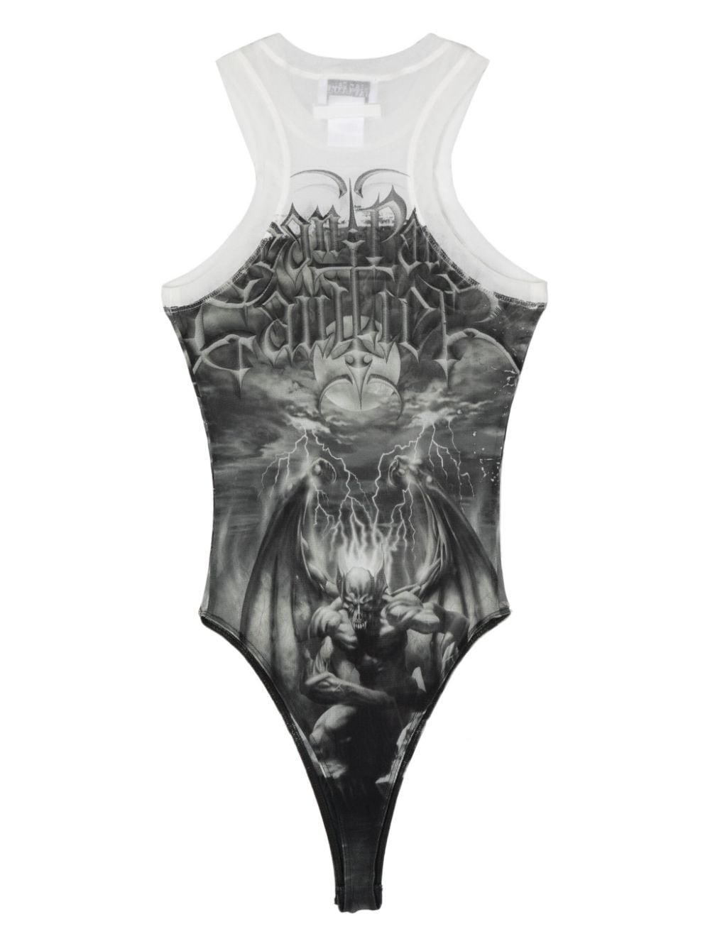 graphic-print mesh bodysuit - 2