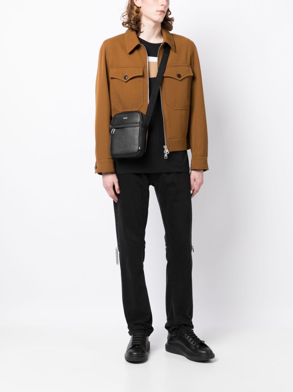 logo-print leather messenger bag - 2