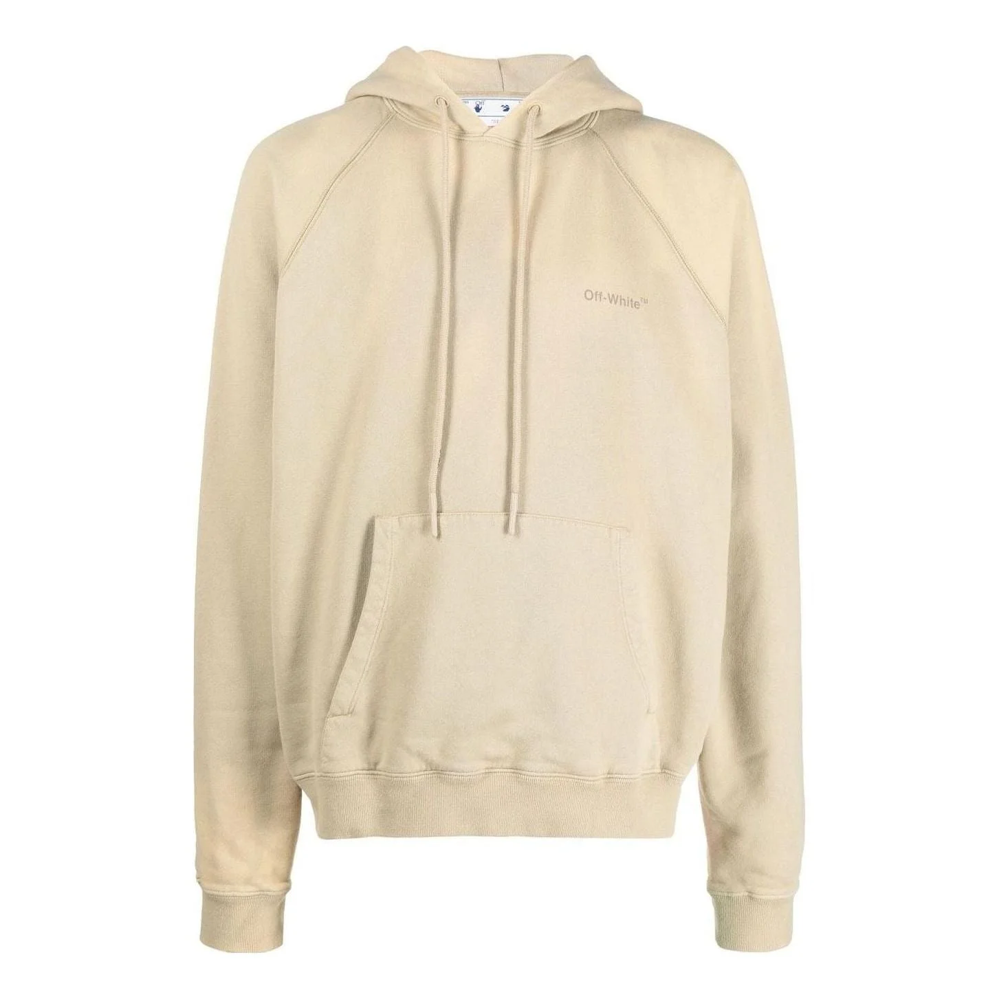 Men's Off-White Back Stripe Pattern Printing Pullover Hooded Long Sleeves Loose Fit Beige OMBB096F22 - 1